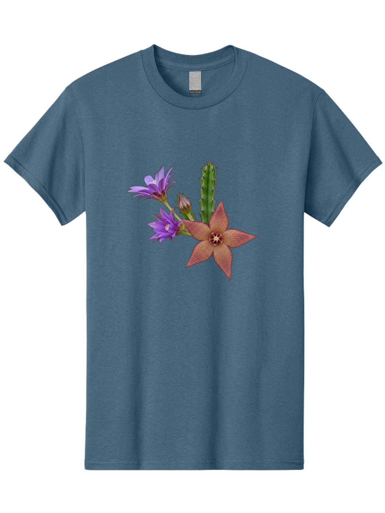 Stapelia-Grandiflora Men'S Graphic Tee, 100% Cotton, Comfortable Casual Summer Wear, Machine Washable, Starfish Cactus, Carrion Flowers, Succulent Plant, Exotic Blooms, Desert Flora, Unusual Flowers, Purple And Brown Petals, Unique Texture, Bad701 10