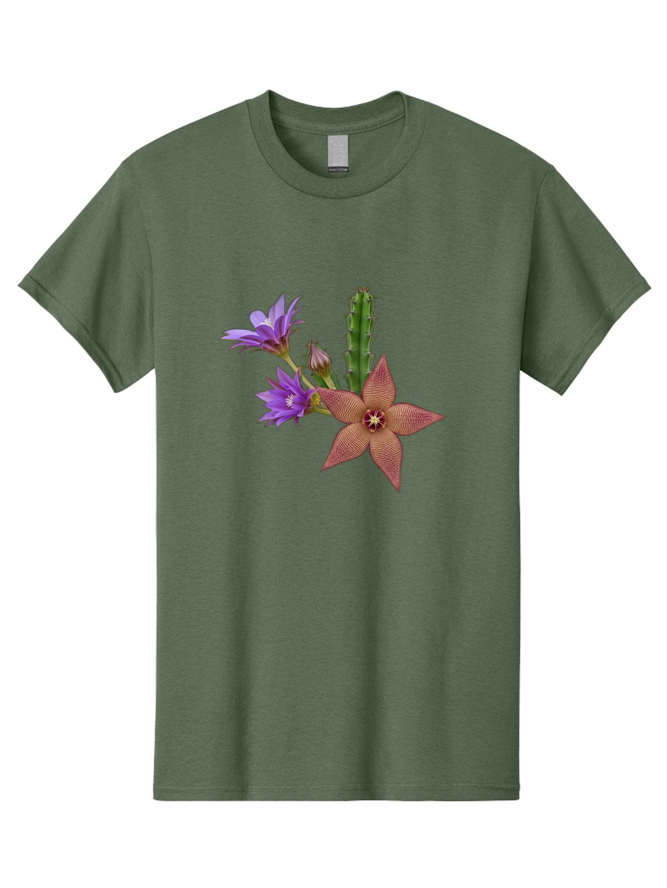 Stapelia-Grandiflora Men'S Graphic Tee, 100% Cotton, Comfortable Casual Summer Wear, Machine Washable, Starfish Cactus, Carrion Flowers, Succulent Plant, Exotic Blooms, Desert Flora, Unusual Flowers, Purple And Brown Petals, Unique Texture, Bad701 5
