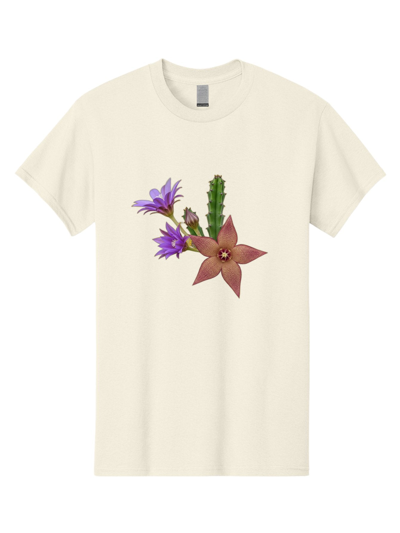 Stapelia-Grandiflora Men'S Graphic Tee, 100% Cotton, Comfortable Casual Summer Wear, Machine Washable, Starfish Cactus, Carrion Flowers, Succulent Plant, Exotic Blooms, Desert Flora, Unusual Flowers, Purple And Brown Petals, Unique Texture, Bad701