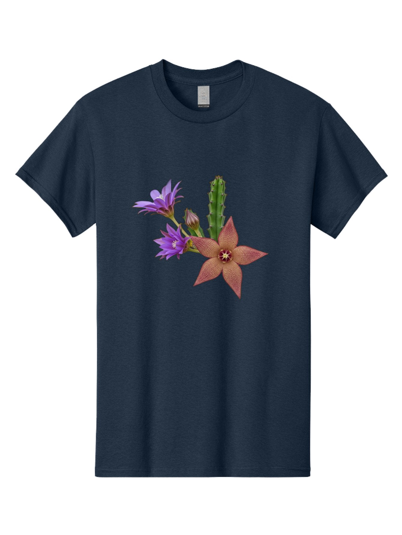 Stapelia-Grandiflora Men'S Graphic Tee, 100% Cotton, Comfortable Casual Summer Wear, Machine Washable, Starfish Cactus, Carrion Flowers, Succulent Plant, Exotic Blooms, Desert Flora, Unusual Flowers, Purple And Brown Petals, Unique Texture, Bad701 3
