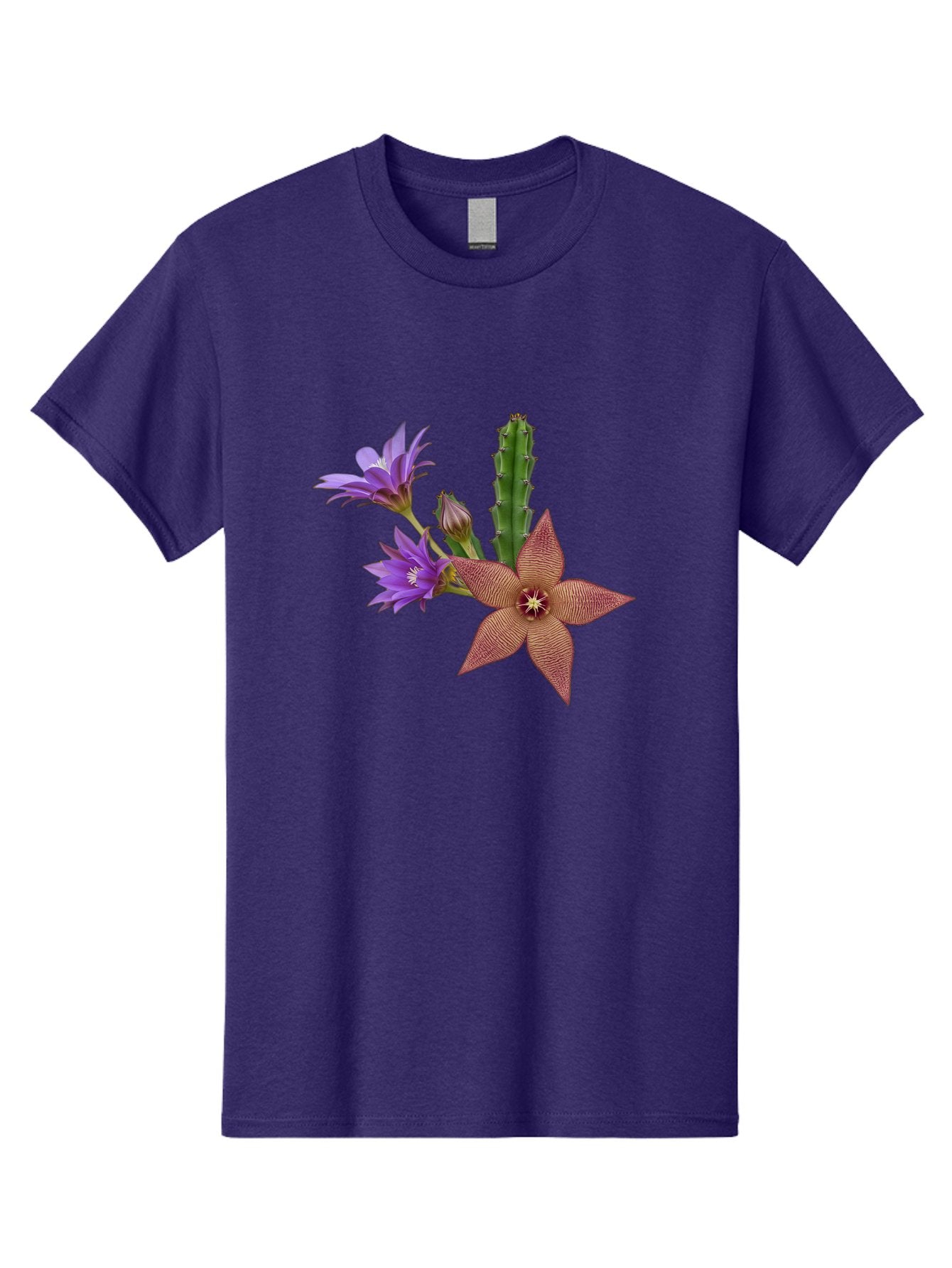 Stapelia-Grandiflora Men'S Graphic Tee, 100% Cotton, Comfortable Casual Summer Wear, Machine Washable, Starfish Cactus, Carrion Flowers, Succulent Plant, Exotic Blooms, Desert Flora, Unusual Flowers, Purple And Brown Petals, Unique Texture, Bad701 13