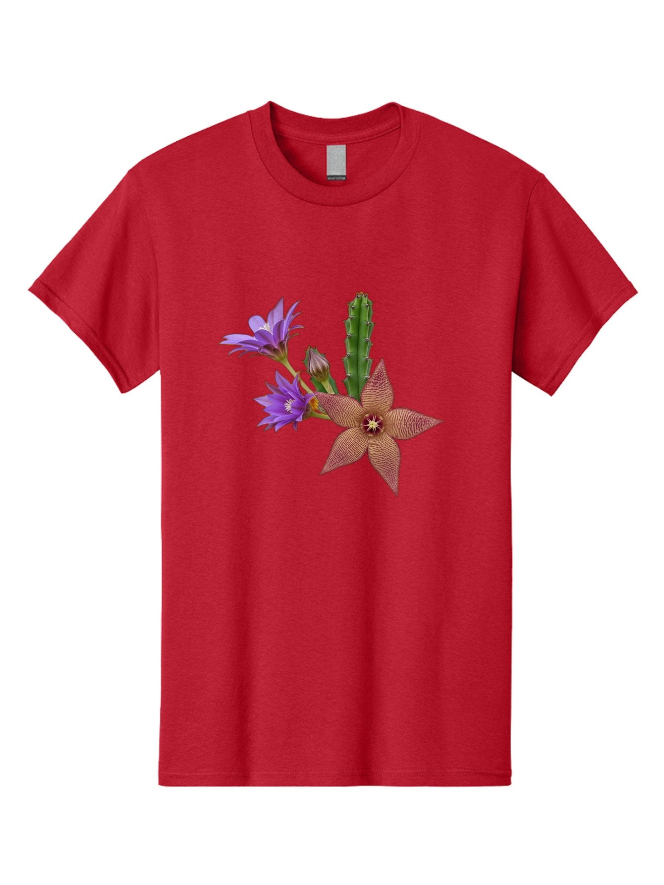 Stapelia-Grandiflora Men'S Graphic Tee, 100% Cotton, Comfortable Casual Summer Wear, Machine Washable, Starfish Cactus, Carrion Flowers, Succulent Plant, Exotic Blooms, Desert Flora, Unusual Flowers, Purple And Brown Petals, Unique Texture, Bad701 11