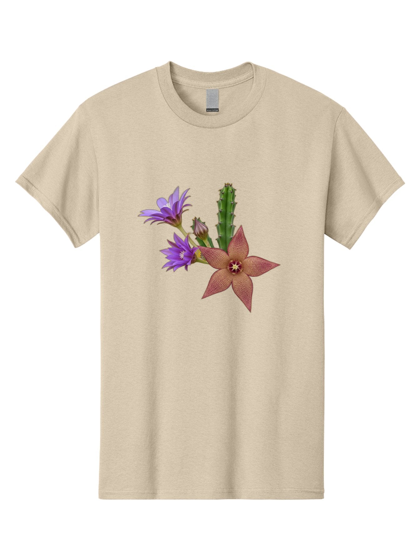 Stapelia-Grandiflora Men'S Graphic Tee, 100% Cotton, Comfortable Casual Summer Wear, Machine Washable, Starfish Cactus, Carrion Flowers, Succulent Plant, Exotic Blooms, Desert Flora, Unusual Flowers, Purple And Brown Petals, Unique Texture, Bad701 15