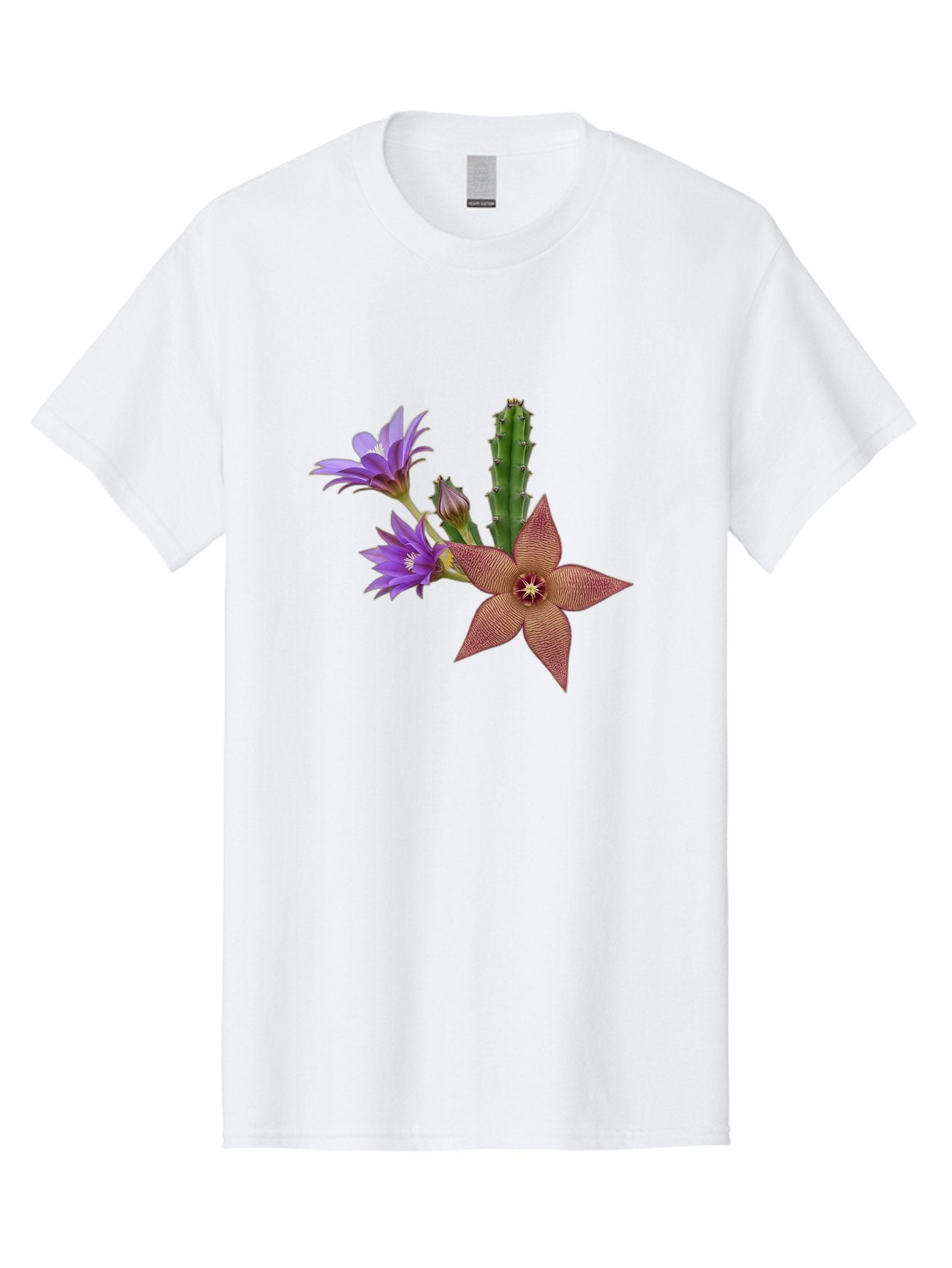Stapelia-Grandiflora Men'S Graphic Tee, 100% Cotton, Comfortable Casual Summer Wear, Machine Washable, Starfish Cactus, Carrion Flowers, Succulent Plant, Exotic Blooms, Desert Flora, Unusual Flowers, Purple And Brown Petals, Unique Texture, Bad701 8