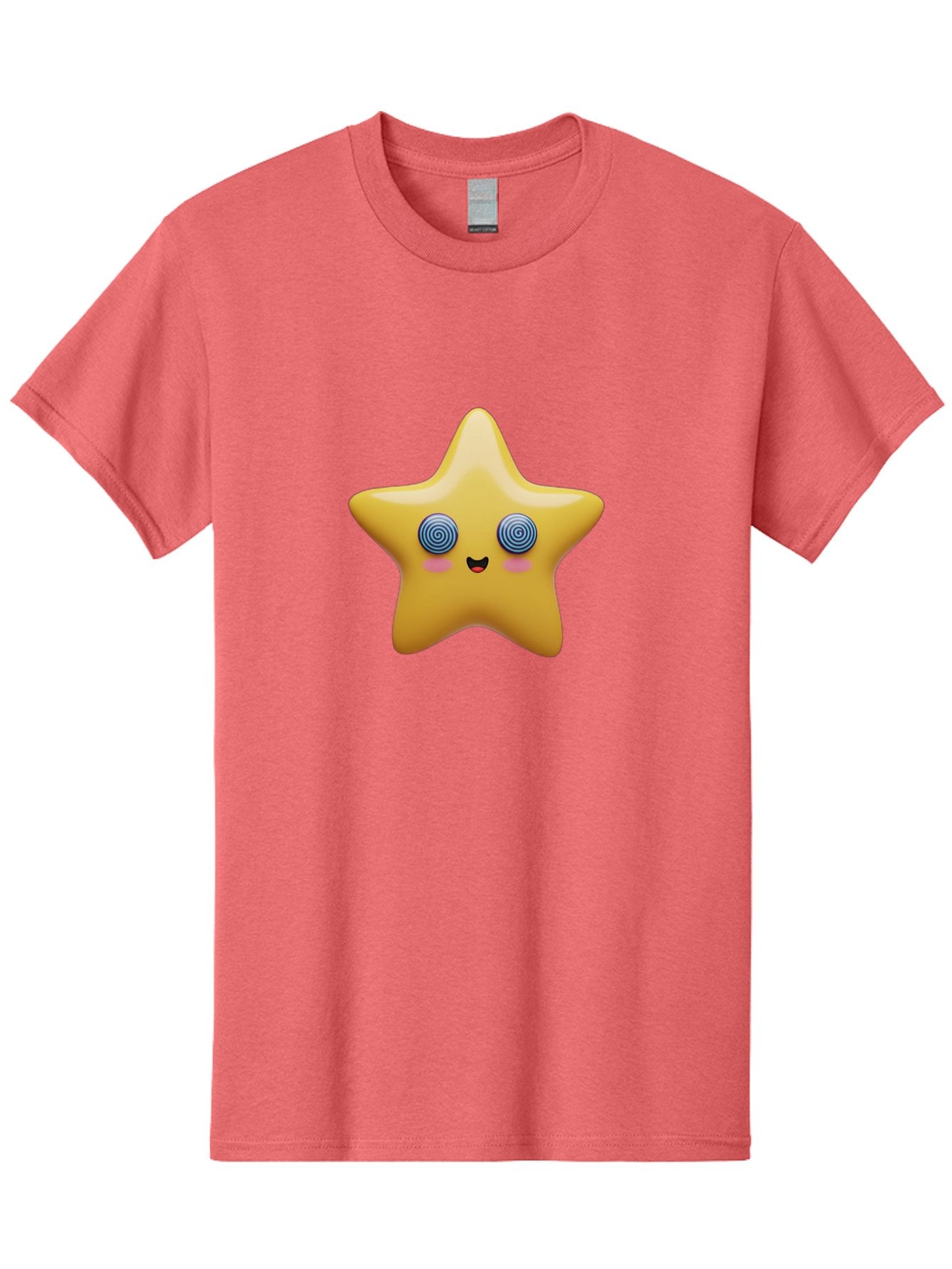 Star-Character Men'S Graphic Tee, 100% Cotton, Comfortable Casual Summer Wear, Machine Washable, Cartoon Star, Cute Face, Spiral Eyes, Smiling Mouth, Rosy Cheeks, Yellow Star, Kawaii Character, Fun Design, Playful Graphics, Bad702 9