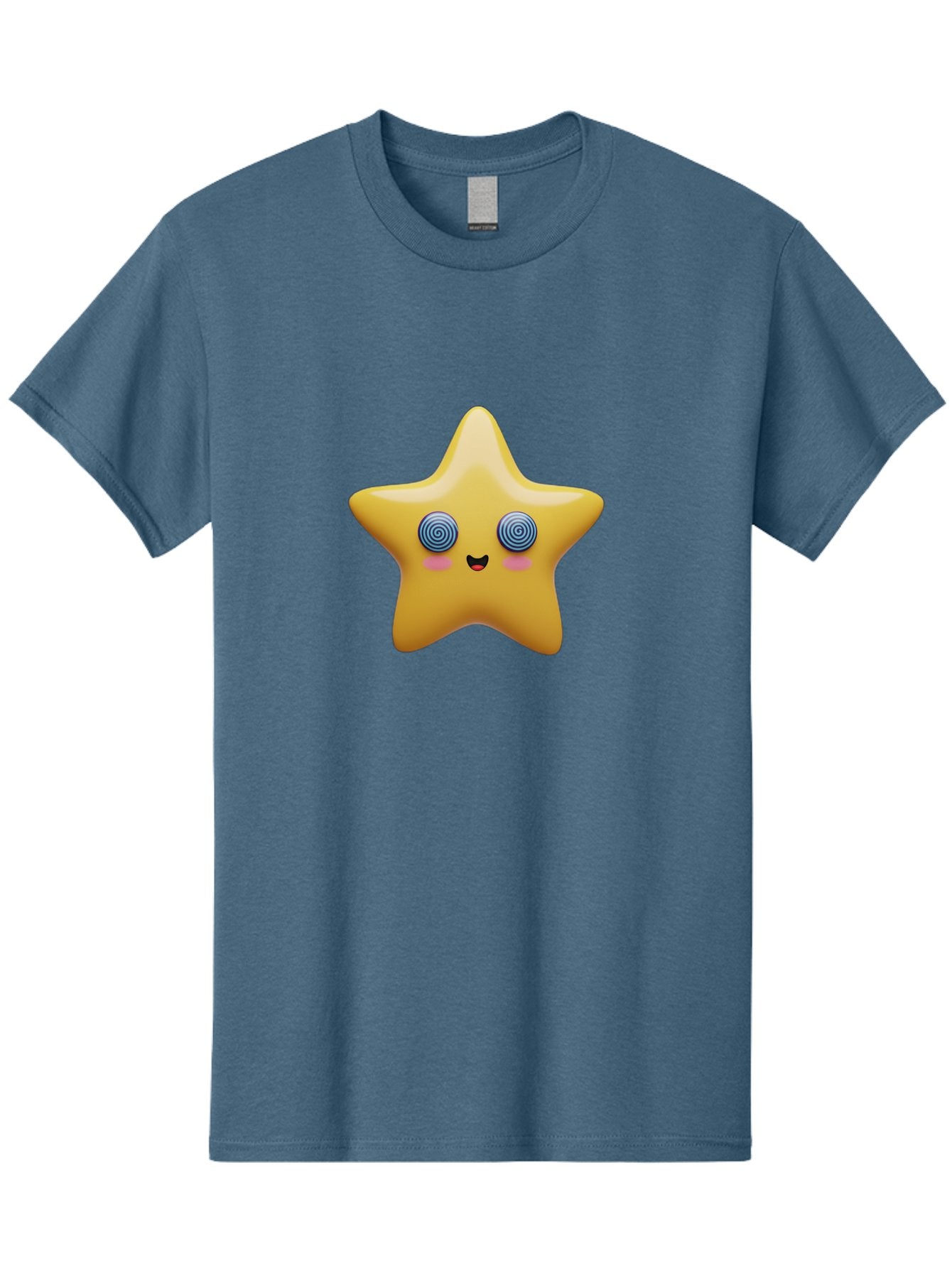 Star-Character Men'S Graphic Tee, 100% Cotton, Comfortable Casual Summer Wear, Machine Washable, Cartoon Star, Cute Face, Spiral Eyes, Smiling Mouth, Rosy Cheeks, Yellow Star, Kawaii Character, Fun Design, Playful Graphics, Bad702 10