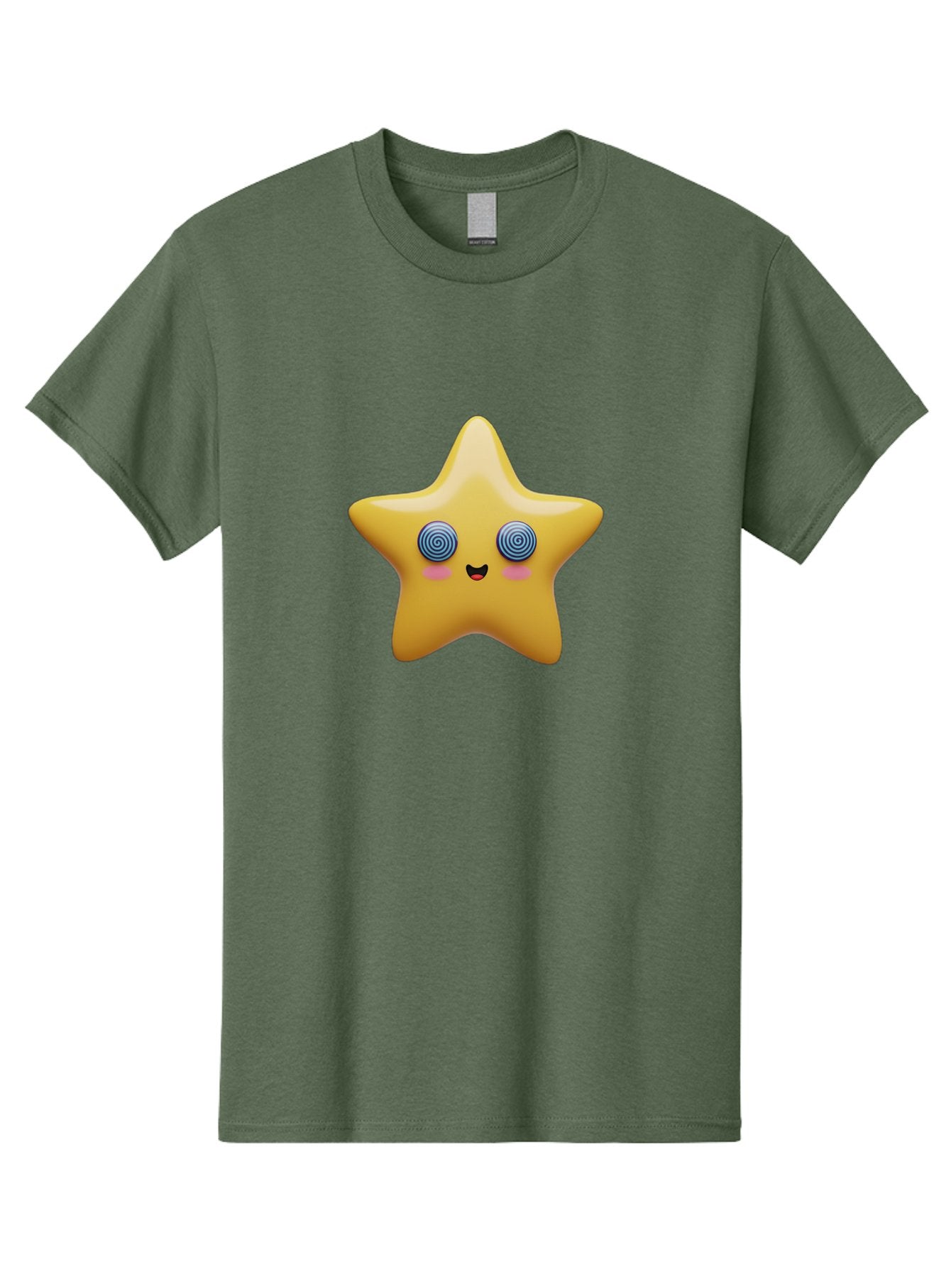 Star-Character Men'S Graphic Tee, 100% Cotton, Comfortable Casual Summer Wear, Machine Washable, Cartoon Star, Cute Face, Spiral Eyes, Smiling Mouth, Rosy Cheeks, Yellow Star, Kawaii Character, Fun Design, Playful Graphics, Bad702 11