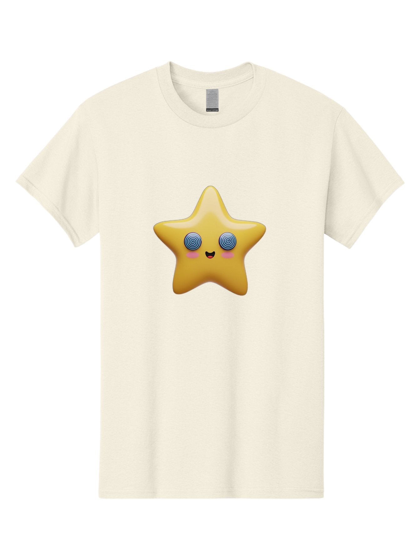 Star-Character Men'S Graphic Tee, 100% Cotton, Comfortable Casual Summer Wear, Machine Washable, Cartoon Star, Cute Face, Spiral Eyes, Smiling Mouth, Rosy Cheeks, Yellow Star, Kawaii Character, Fun Design, Playful Graphics, Bad702 14