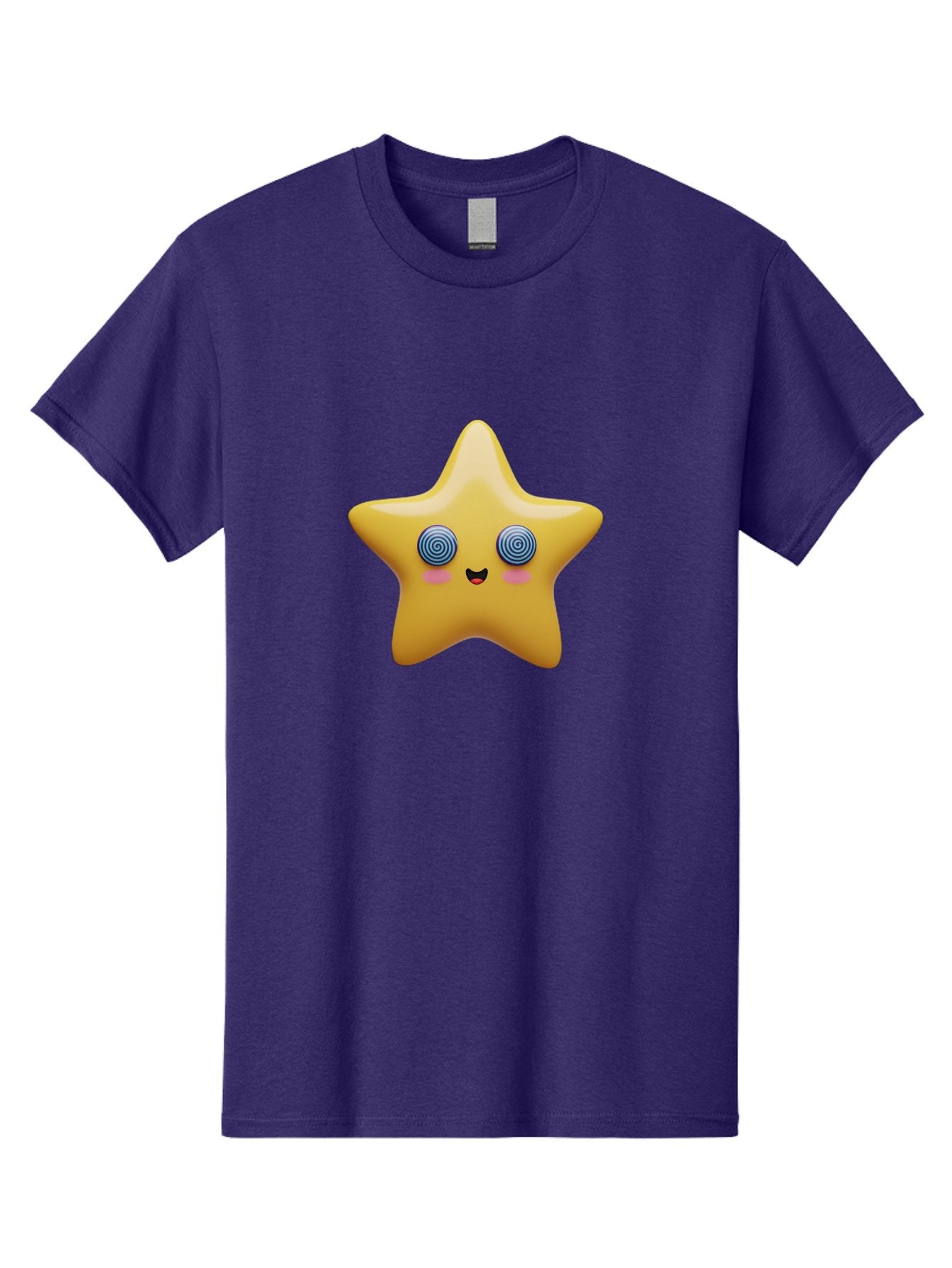 Star-Character Men'S Graphic Tee, 100% Cotton, Comfortable Casual Summer Wear, Machine Washable, Cartoon Star, Cute Face, Spiral Eyes, Smiling Mouth, Rosy Cheeks, Yellow Star, Kawaii Character, Fun Design, Playful Graphics, Bad702 13