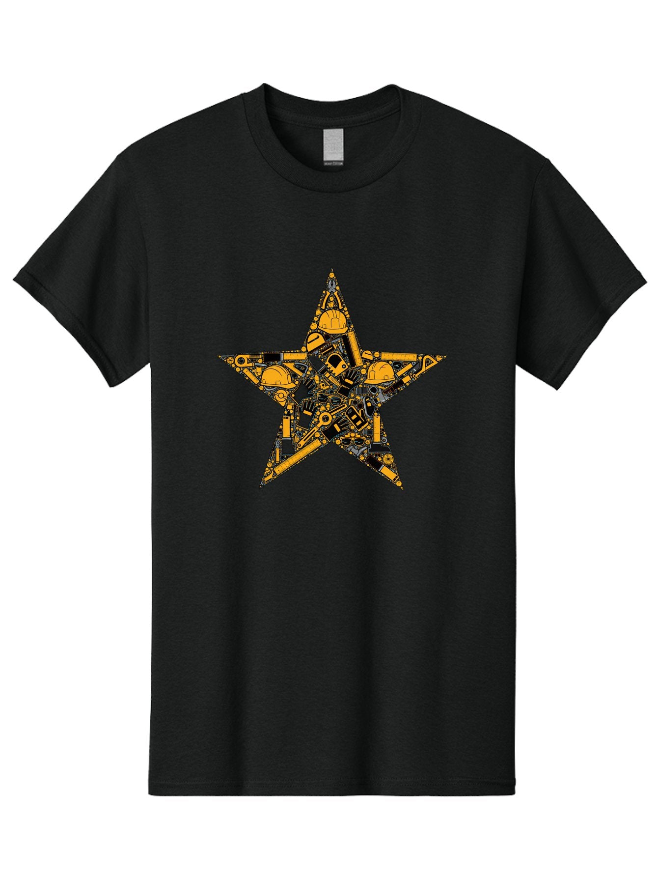 Star-Construction Men'S Graphic Tee, 100% Cotton, Comfortable Casual Summer Wear, Machine Washable, Construction Machinery, Yellow Hard Hats, Star Shape, Mechanical Parts, Industrial Equipment, Construction Industry, Engineering Tools Bad703 13