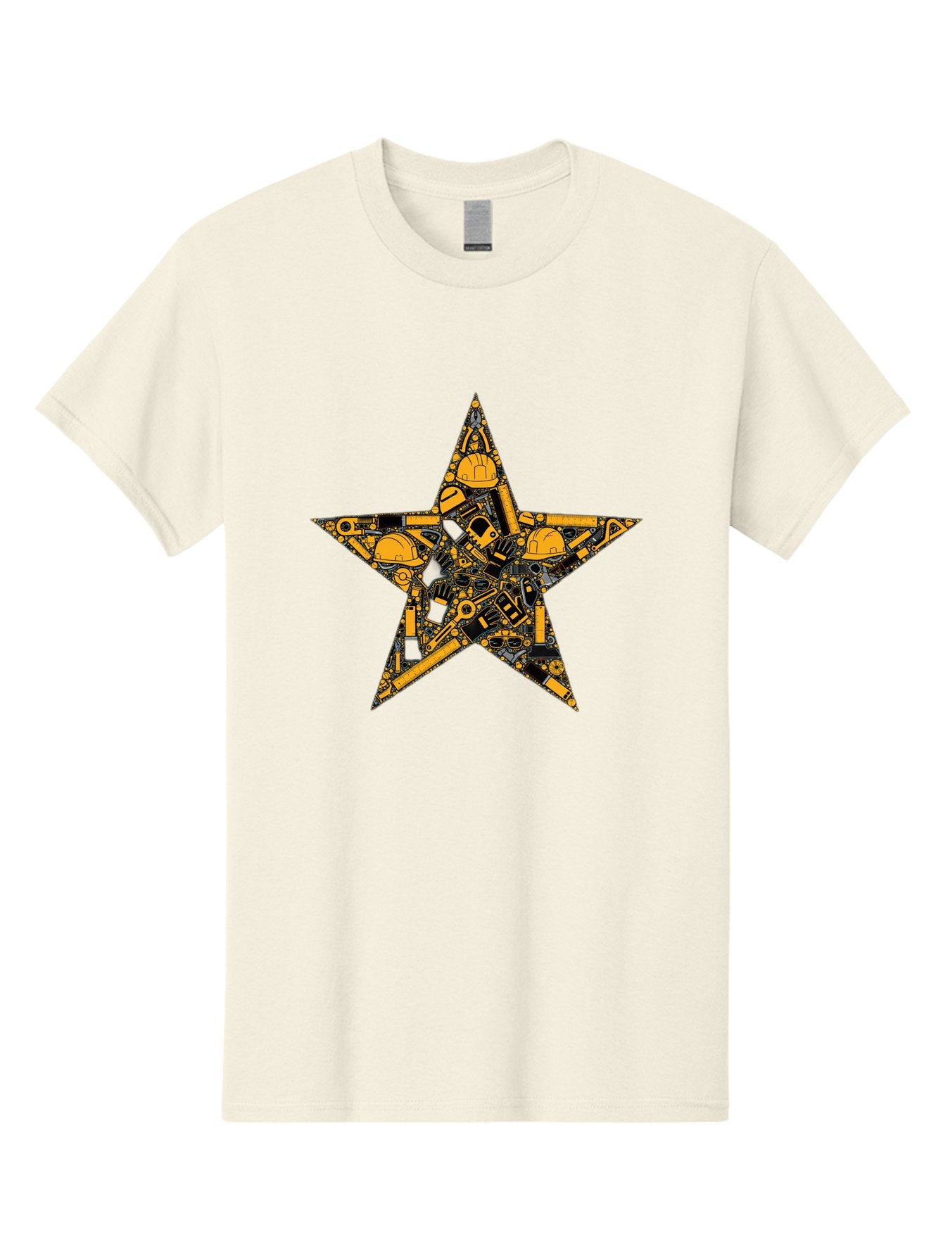 Star-Construction Men'S Graphic Tee, 100% Cotton, Comfortable Casual Summer Wear, Machine Washable, Construction Machinery, Yellow Hard Hats, Star Shape, Mechanical Parts, Industrial Equipment, Construction Industry, Engineering Tools Bad703 3