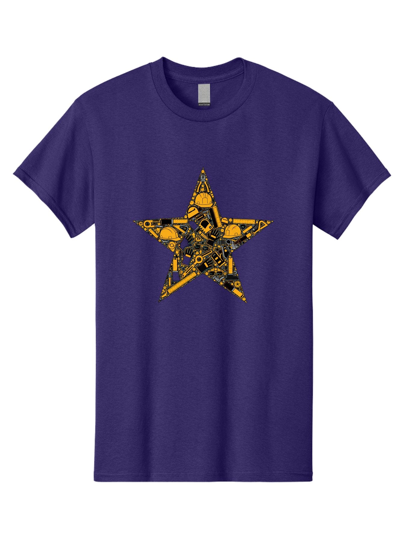 Star-Construction Men'S Graphic Tee, 100% Cotton, Comfortable Casual Summer Wear, Machine Washable, Construction Machinery, Yellow Hard Hats, Star Shape, Mechanical Parts, Industrial Equipment, Construction Industry, Engineering Tools Bad703 7