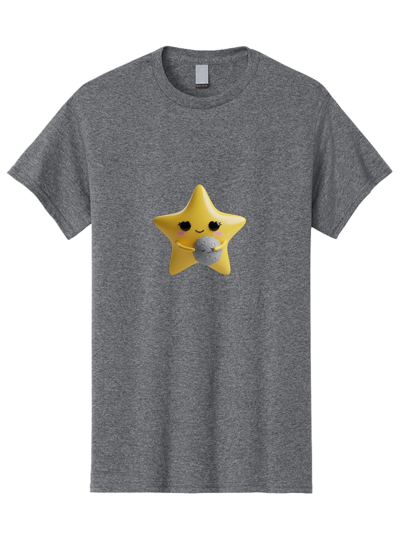 Star-Hugging-Moon Men'S Graphic Tee, 100% Cotton, Comfortable Casual Summer Wear, Machine Washable, Star Character, Cute Illustration, Cartoon Style, Moon Hug, Whimsical Design, Kawaii Art, Childrens Graphics, Adorable Personality, Bad704 8