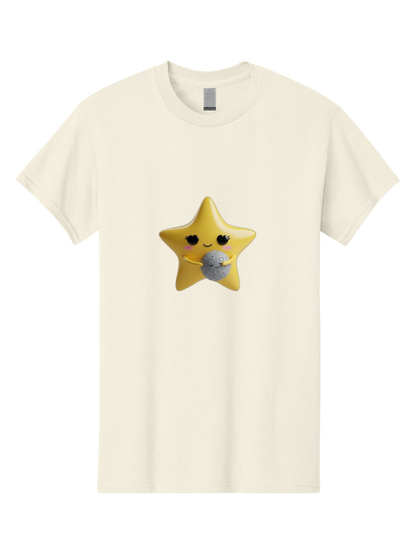 Star-Hugging-Moon Men'S Graphic Tee, 100% Cotton, Comfortable Casual Summer Wear, Machine Washable, Star Character, Cute Illustration, Cartoon Style, Moon Hug, Whimsical Design, Kawaii Art, Childrens Graphics, Adorable Personality, Bad704 4