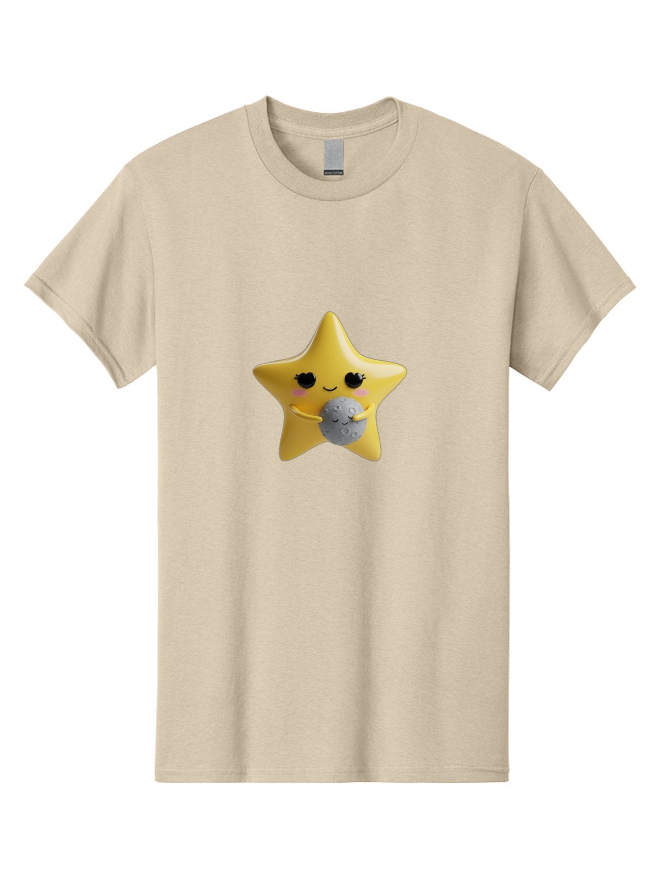 Star-Hugging-Moon Men'S Graphic Tee, 100% Cotton, Comfortable Casual Summer Wear, Machine Washable, Star Character, Cute Illustration, Cartoon Style, Moon Hug, Whimsical Design, Kawaii Art, Childrens Graphics, Adorable Personality, Bad704 3