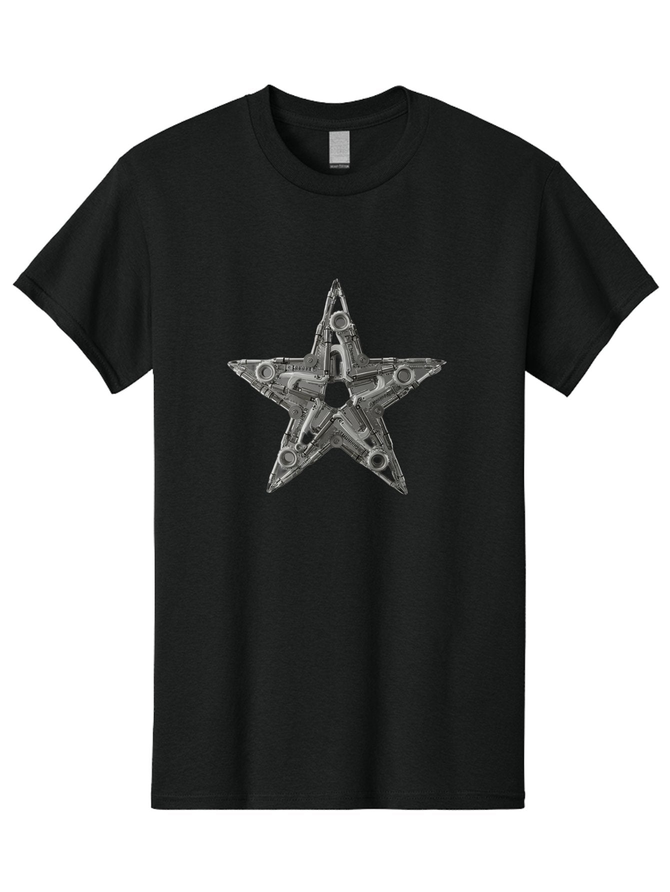 Star-Logo Men'S Graphic Tee, 100% Cotton, Comfortable Casual Summer Wear, Machine Washable, Metal Star Shape, Industrial Design, Mechanical Parts, Futuristic Elements, Metallic Details, Robotic Components, Sci-Fi Aesthetic, Star Symbol, Bad705 6