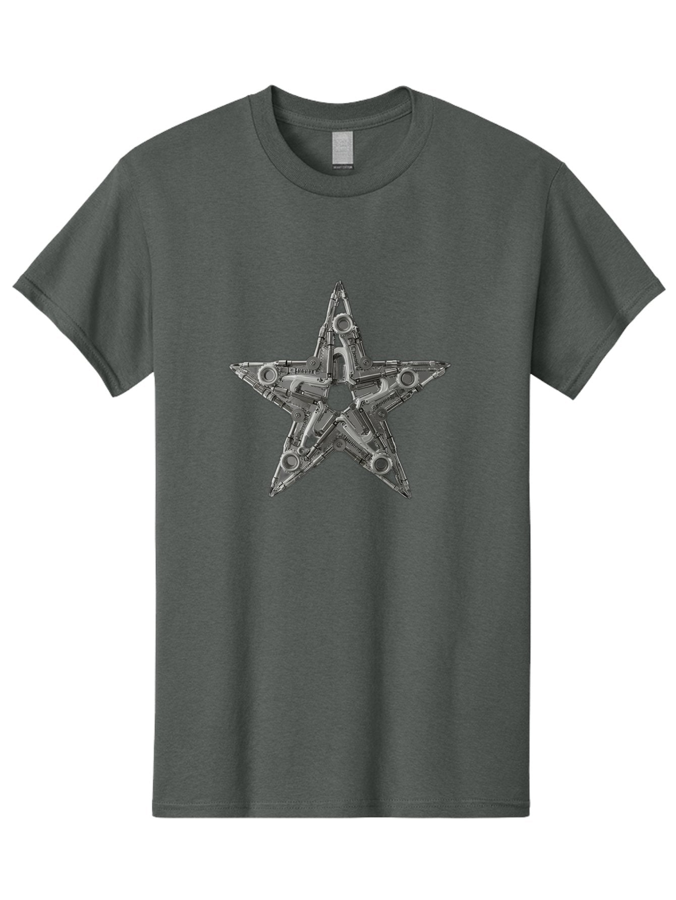 Star-Logo Men'S Graphic Tee, 100% Cotton, Comfortable Casual Summer Wear, Machine Washable, Metal Star Shape, Industrial Design, Mechanical Parts, Futuristic Elements, Metallic Details, Robotic Components, Sci-Fi Aesthetic, Star Symbol, Bad705 8