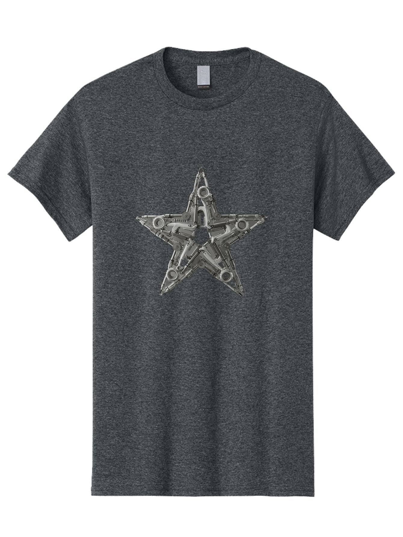 Star-Logo Men'S Graphic Tee, 100% Cotton, Comfortable Casual Summer Wear, Machine Washable, Metal Star Shape, Industrial Design, Mechanical Parts, Futuristic Elements, Metallic Details, Robotic Components, Sci-Fi Aesthetic, Star Symbol, Bad705 12