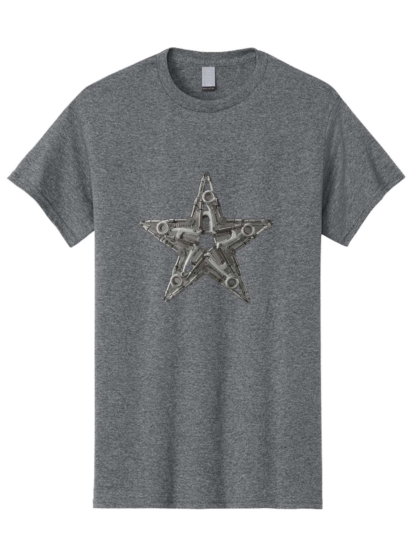 Star-Logo Men'S Graphic Tee, 100% Cotton, Comfortable Casual Summer Wear, Machine Washable, Metal Star Shape, Industrial Design, Mechanical Parts, Futuristic Elements, Metallic Details, Robotic Components, Sci-Fi Aesthetic, Star Symbol, Bad705 10