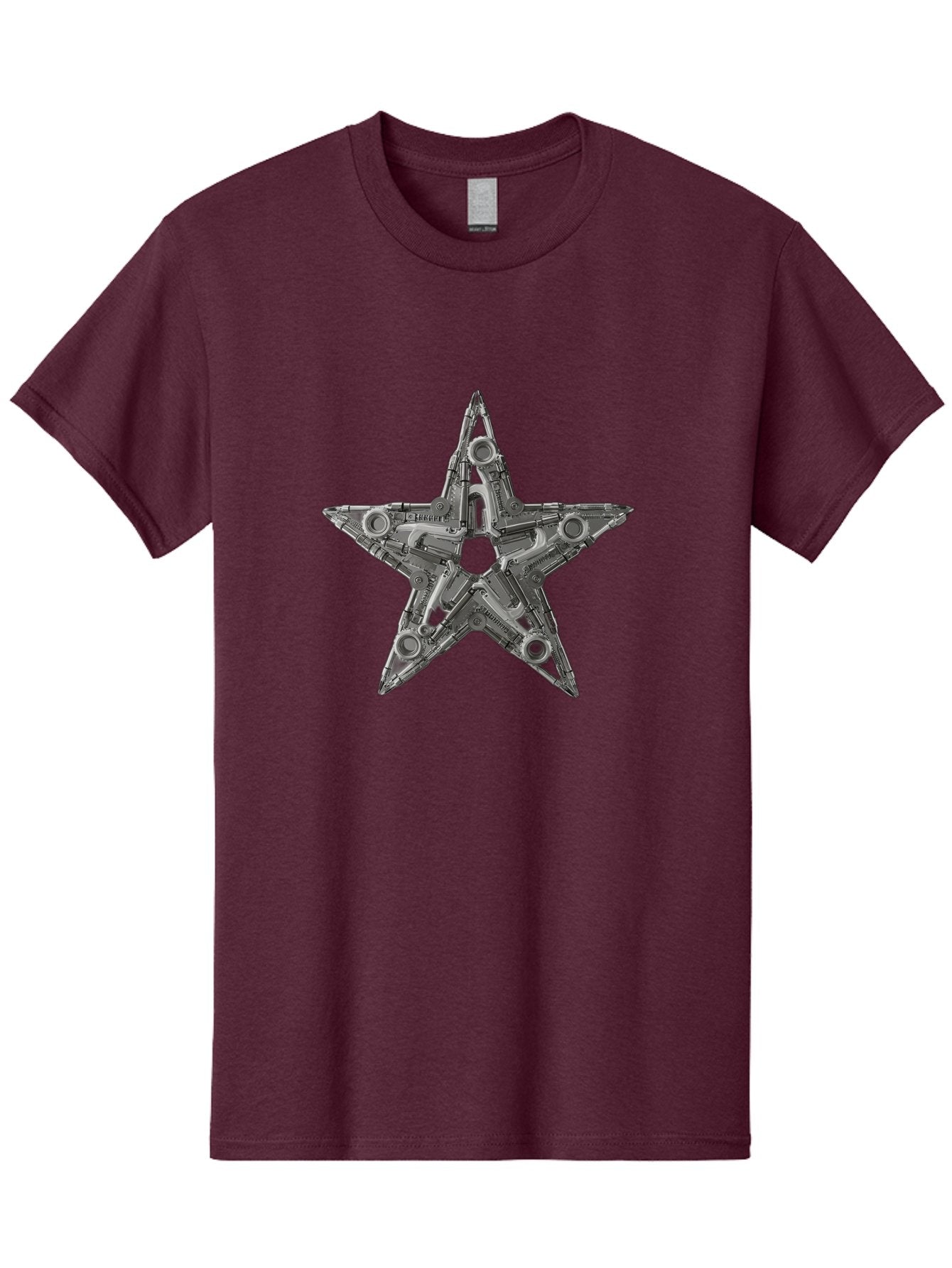 Star-Logo Men'S Graphic Tee, 100% Cotton, Comfortable Casual Summer Wear, Machine Washable, Metal Star Shape, Industrial Design, Mechanical Parts, Futuristic Elements, Metallic Details, Robotic Components, Sci-Fi Aesthetic, Star Symbol, Bad705 13