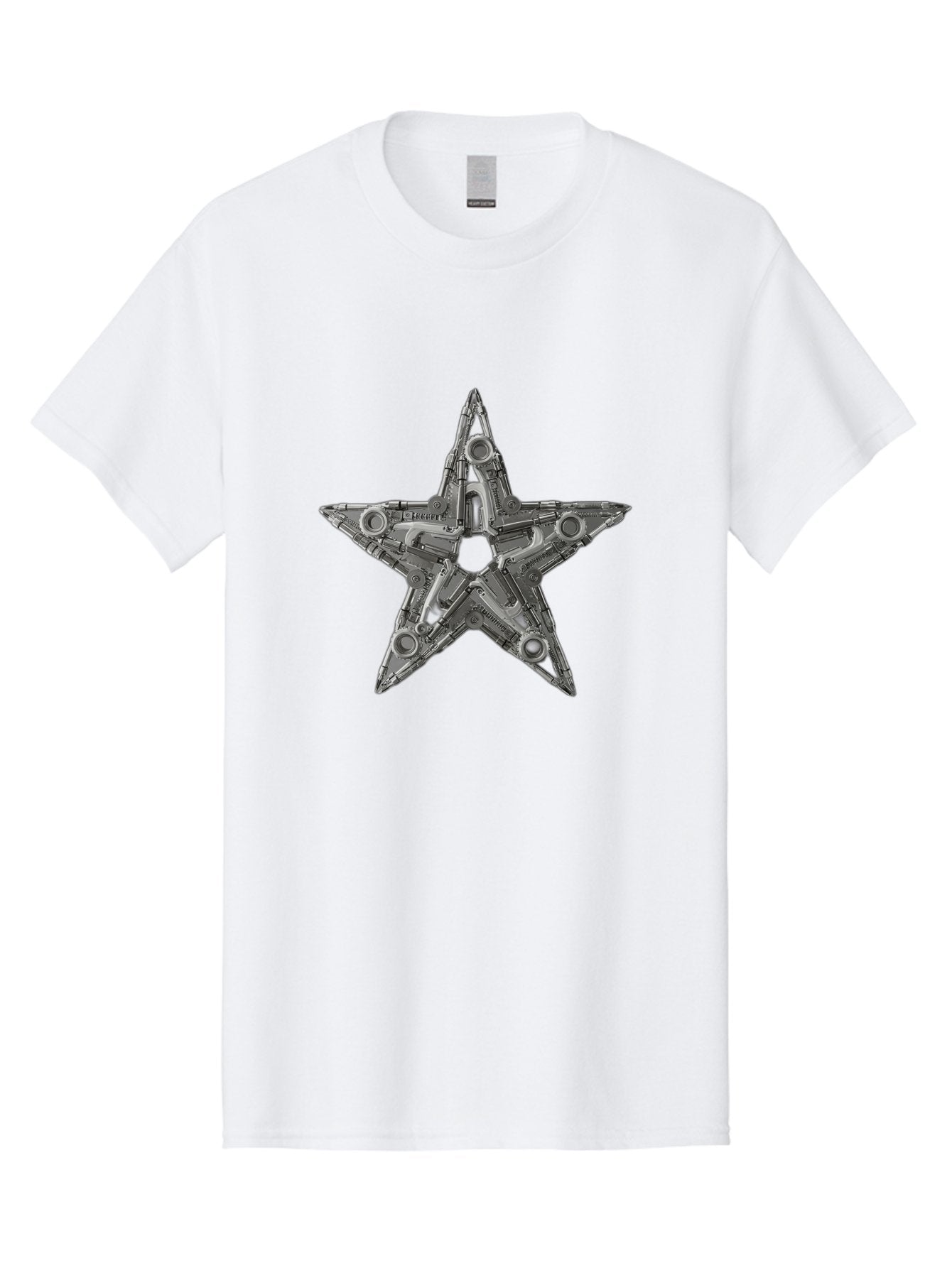Star-Logo Men'S Graphic Tee, 100% Cotton, Comfortable Casual Summer Wear, Machine Washable, Metal Star Shape, Industrial Design, Mechanical Parts, Futuristic Elements, Metallic Details, Robotic Components, Sci-Fi Aesthetic, Star Symbol, Bad705 4