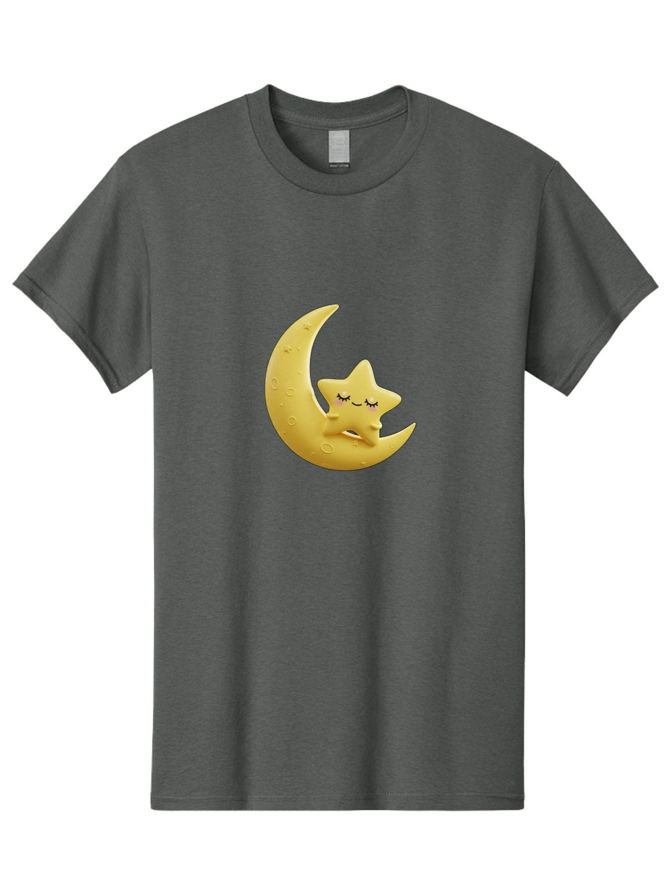Star-Sleeping-On-Crescent-Moon Men'S Graphic Tee, 100% Cotton, Comfortable Casual Summer Wear, Machine Washable, Cute Star, Sleeping Star, Crescent Moon, Cartoon Character, Kawaii, Adorable, Whimsical Design, Dreamy, Nursery Decor, Yellow Hue, Bad706