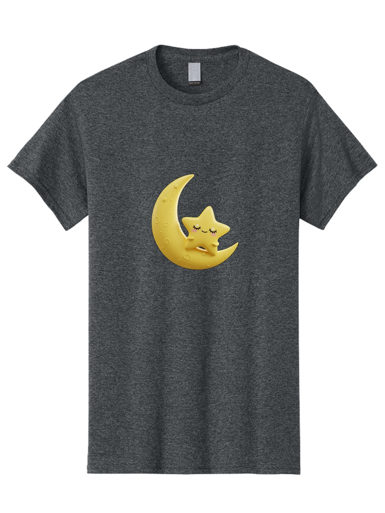 Star-Sleeping-On-Crescent-Moon Men'S Graphic Tee, 100% Cotton, Comfortable Casual Summer Wear, Machine Washable, Cute Star, Sleeping Star, Crescent Moon, Cartoon Character, Kawaii, Adorable, Whimsical Design, Dreamy, Nursery Decor, Yellow Hue, Bad706