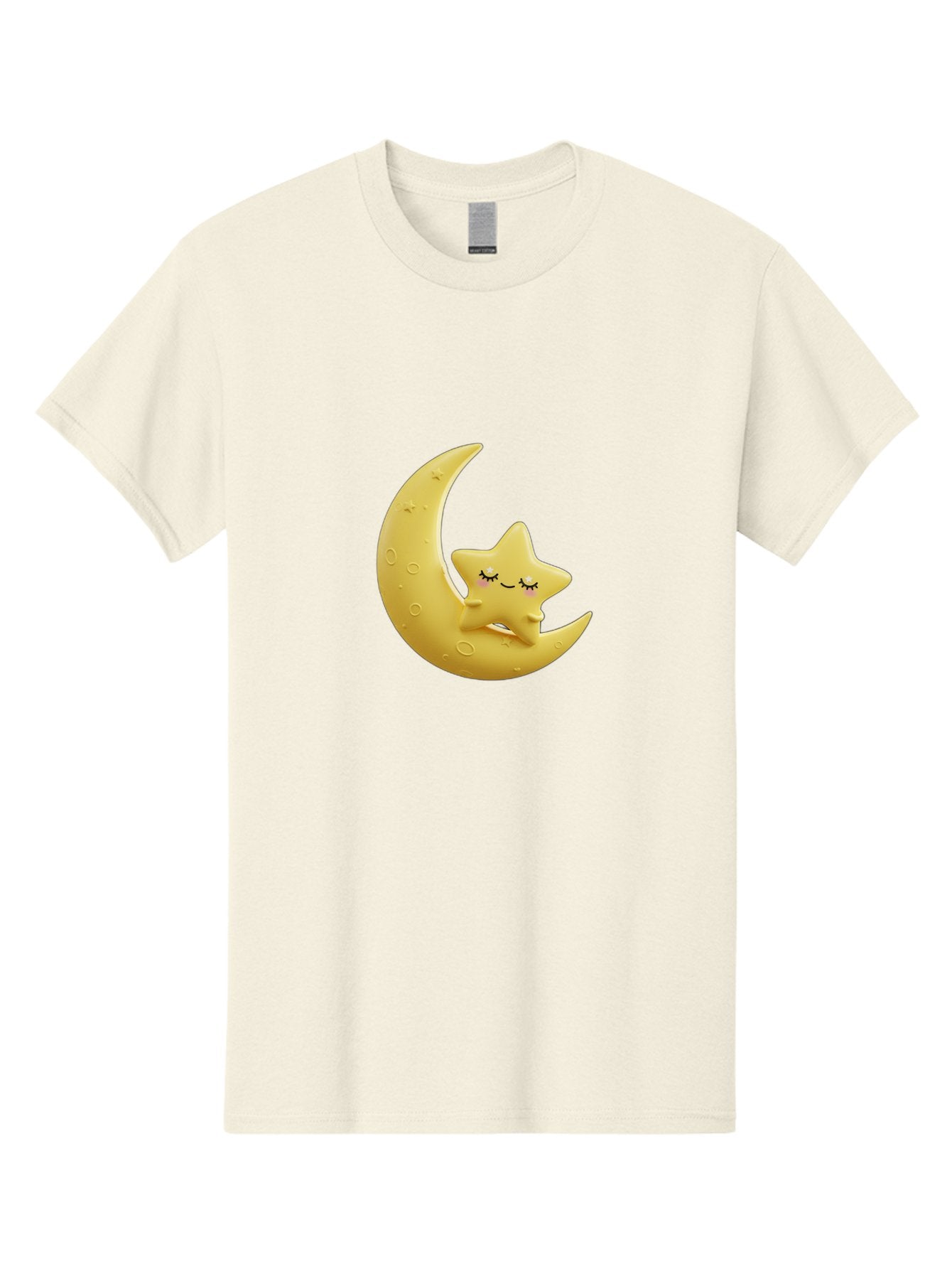 Star-Sleeping-On-Crescent-Moon Men'S Graphic Tee, 100% Cotton, Comfortable Casual Summer Wear, Machine Washable, Cute Star, Sleeping Star, Crescent Moon, Cartoon Character, Kawaii, Adorable, Whimsical Design, Dreamy, Nursery Decor, Yellow Hue, Bad706 12