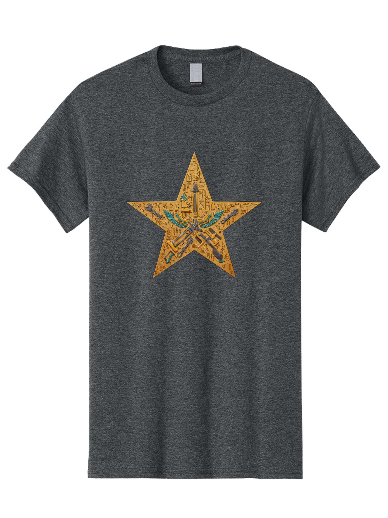 Star-With-Ancient-Egyptian-Symbols Men'S Graphic Tee, 100% Cotton, Comfortable Casual Summer Wear, Machine Washable, Ancient Egyptian Symbols, Was Sceptre, Winged Staff, Mystical Power, Historical Significance, Esoteric Knowledge, Bad707 11