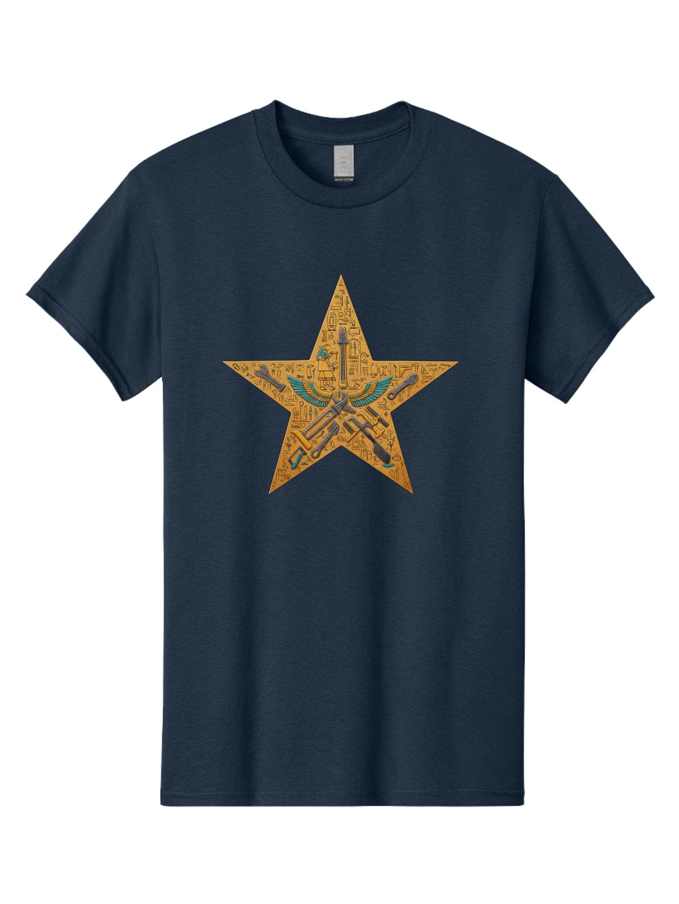 Star-With-Ancient-Egyptian-Symbols Men'S Graphic Tee, 100% Cotton, Comfortable Casual Summer Wear, Machine Washable, Ancient Egyptian Symbols, Was Sceptre, Winged Staff, Mystical Power, Historical Significance, Esoteric Knowledge, Bad707 8