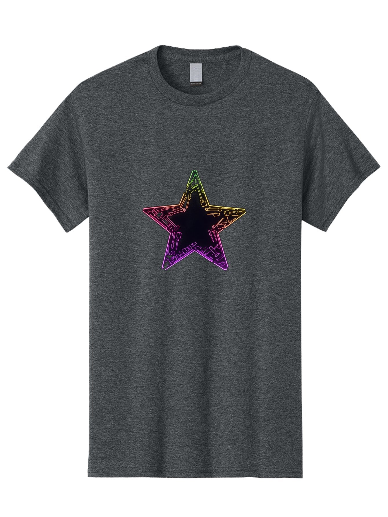 Star Men'S Graphic Tee, 100% Cotton, Comfortable Casual Summer Wear, Machine Washable, Five-Pointed Star, Iridescent Sheen, Holographic Effect, Black Center, Purple And Gold Outline, Steampunk-Inspired Design, Clockwork Mechanisms, Futuristic, Bad708