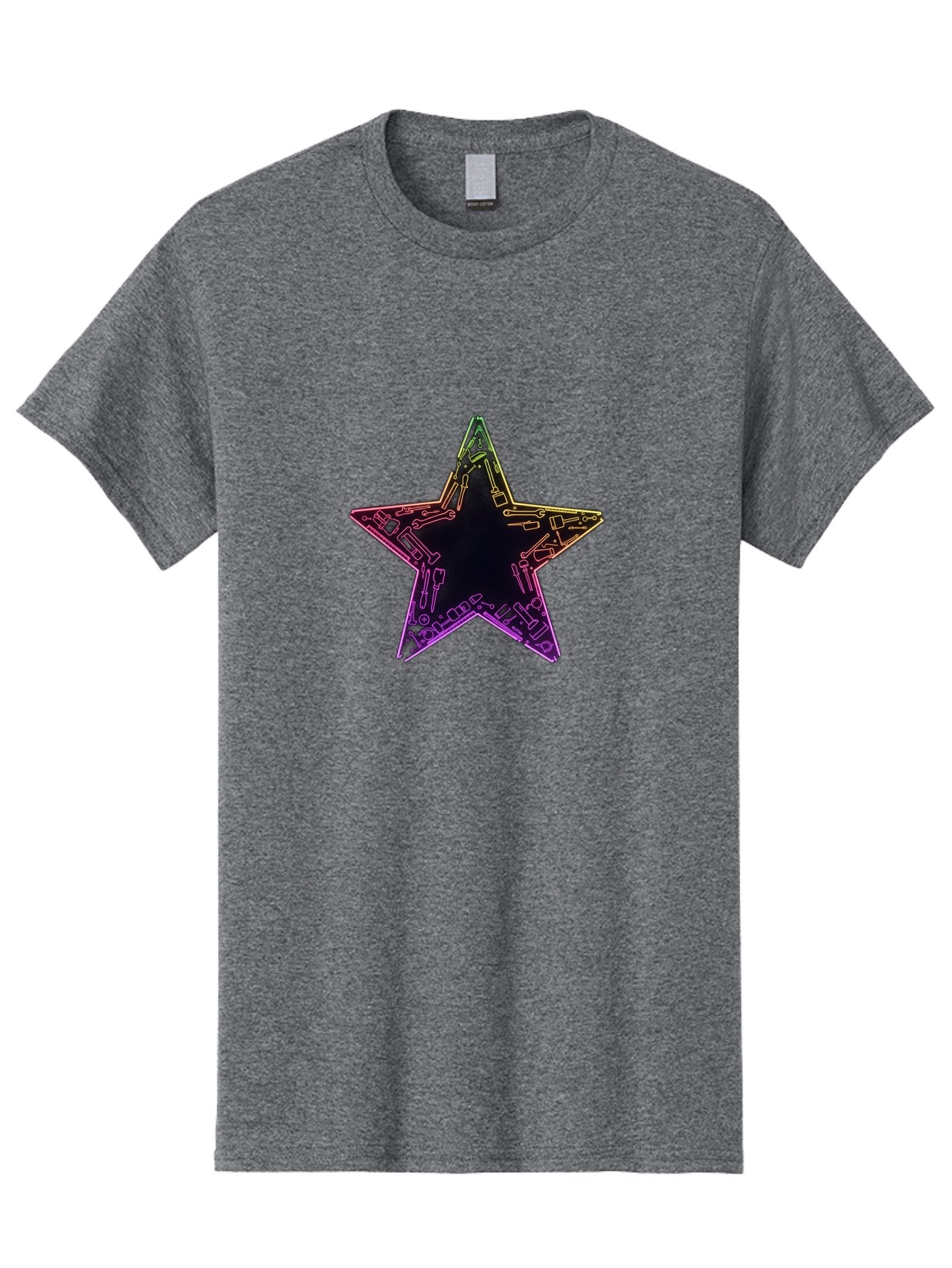 Star Men'S Graphic Tee, 100% Cotton, Comfortable Casual Summer Wear, Machine Washable, Five-Pointed Star, Iridescent Sheen, Holographic Effect, Black Center, Purple And Gold Outline, Steampunk-Inspired Design, Clockwork Mechanisms, Futuristic, Bad708 9