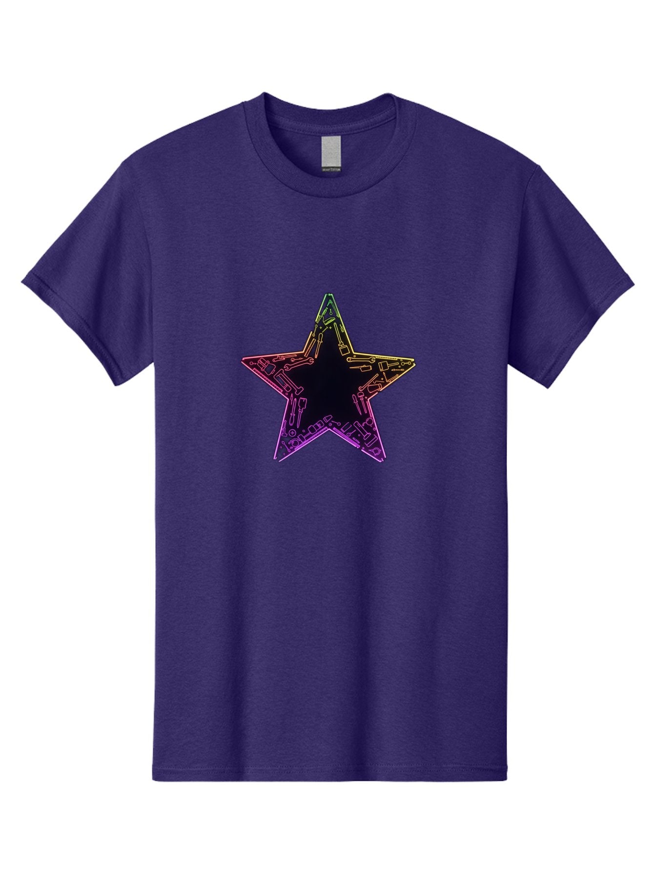 Star Men'S Graphic Tee, 100% Cotton, Comfortable Casual Summer Wear, Machine Washable, Five-Pointed Star, Iridescent Sheen, Holographic Effect, Black Center, Purple And Gold Outline, Steampunk-Inspired Design, Clockwork Mechanisms, Futuristic, Bad708 15