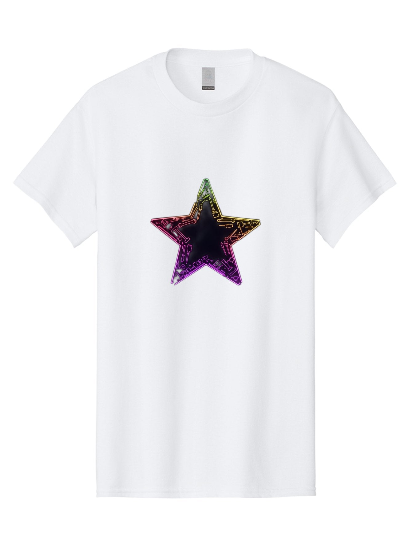 Star Men'S Graphic Tee, 100% Cotton, Comfortable Casual Summer Wear, Machine Washable, Five-Pointed Star, Iridescent Sheen, Holographic Effect, Black Center, Purple And Gold Outline, Steampunk-Inspired Design, Clockwork Mechanisms, Futuristic, Bad708 8