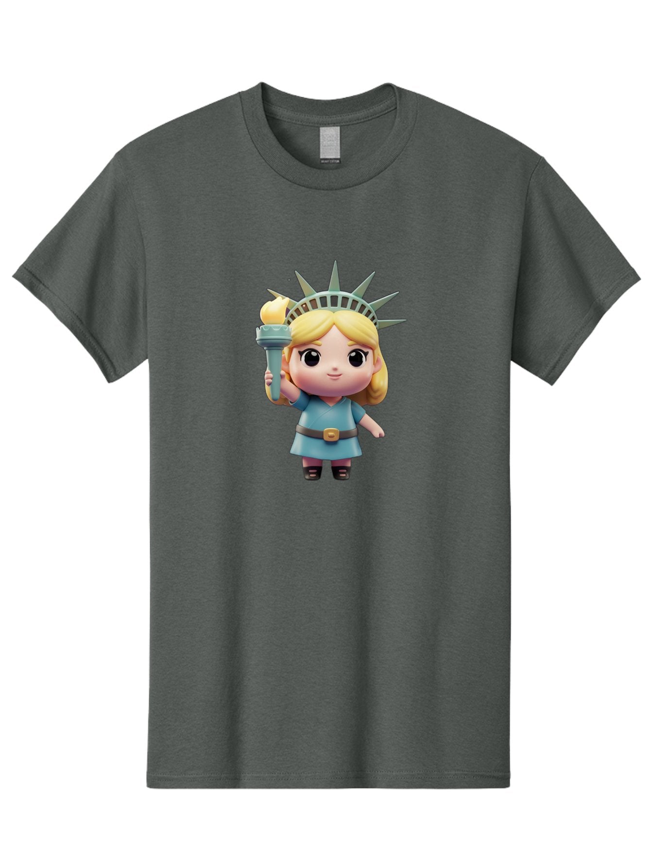 Statue-Of-Liberty-Girl-1 Men'S Graphic Tee, 100% Cotton, Comfortable Casual Summer Wear, Machine Washable, Statue Of Liberty Figurine, Cute Cartoon Character, Liberty Crown, Torch Held High, Liberty Symbol, New York City Icon, Bad710 5