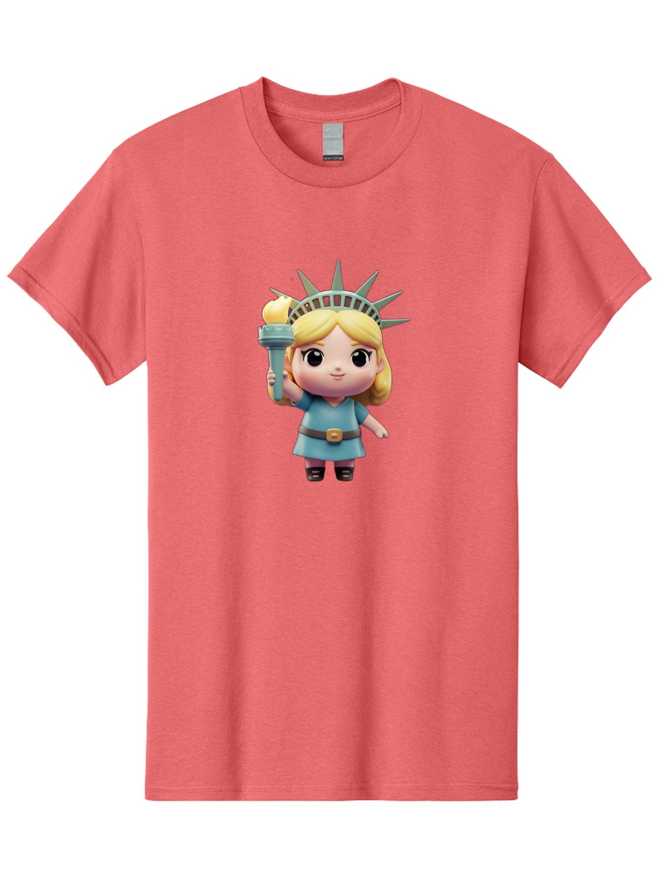 Statue-Of-Liberty-Girl-1 Men'S Graphic Tee, 100% Cotton, Comfortable Casual Summer Wear, Machine Washable, Statue Of Liberty Figurine, Cute Cartoon Character, Liberty Crown, Torch Held High, Liberty Symbol, New York City Icon, Bad710 14