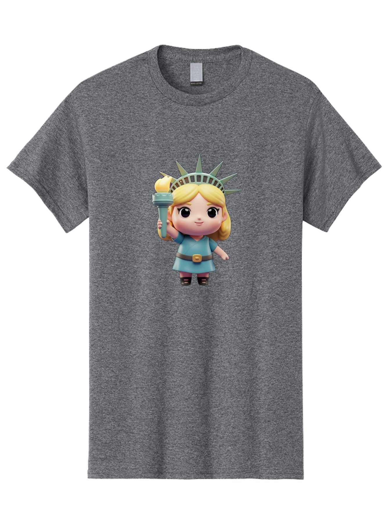 Statue-Of-Liberty-Girl-1 Men'S Graphic Tee, 100% Cotton, Comfortable Casual Summer Wear, Machine Washable, Statue Of Liberty Figurine, Cute Cartoon Character, Liberty Crown, Torch Held High, Liberty Symbol, New York City Icon, Bad710 13