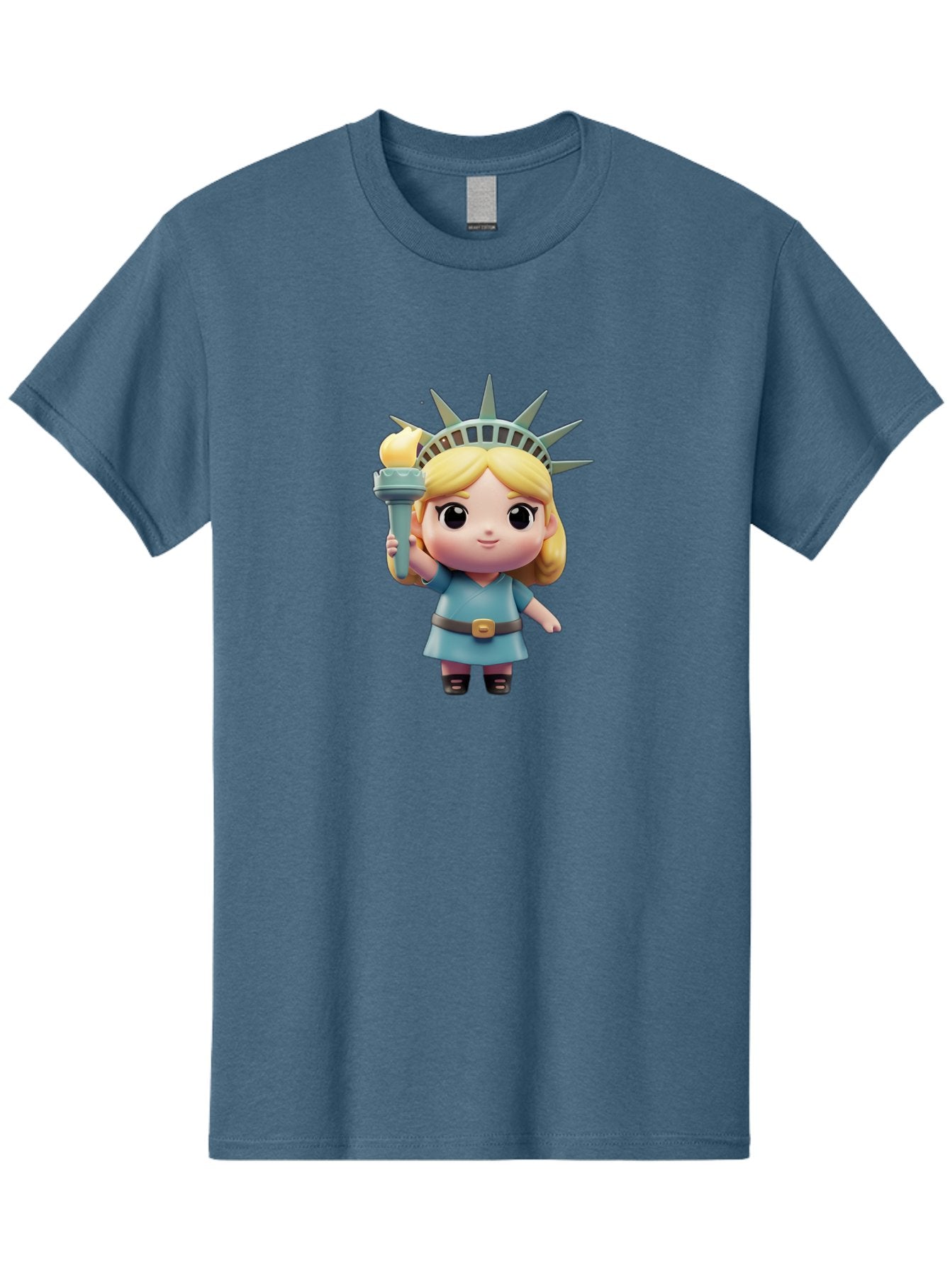 Statue-Of-Liberty-Girl-1 Men'S Graphic Tee, 100% Cotton, Comfortable Casual Summer Wear, Machine Washable, Statue Of Liberty Figurine, Cute Cartoon Character, Liberty Crown, Torch Held High, Liberty Symbol, New York City Icon, Bad710 4