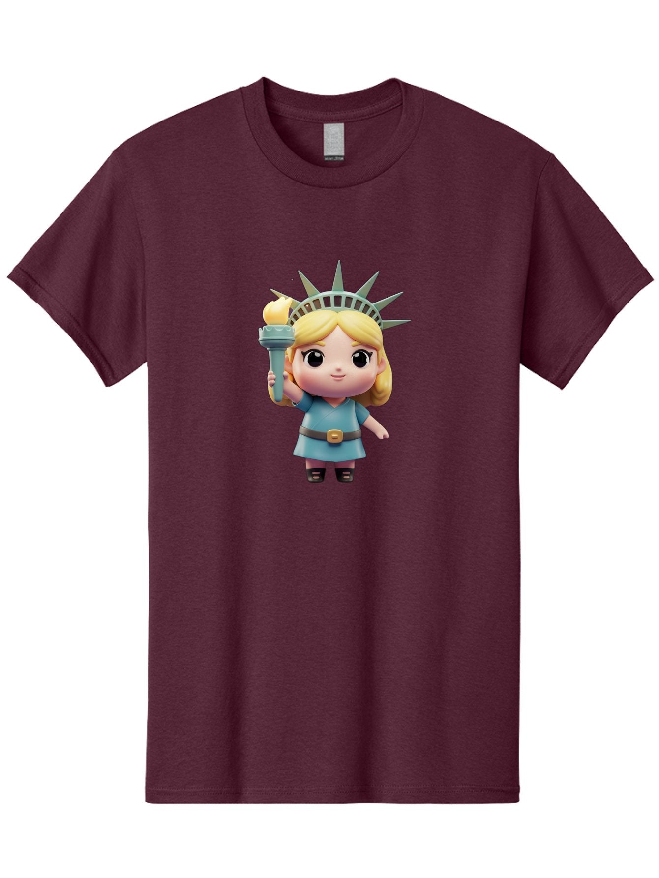 Statue-Of-Liberty-Girl-1 Men'S Graphic Tee, 100% Cotton, Comfortable Casual Summer Wear, Machine Washable, Statue Of Liberty Figurine, Cute Cartoon Character, Liberty Crown, Torch Held High, Liberty Symbol, New York City Icon, Bad710
