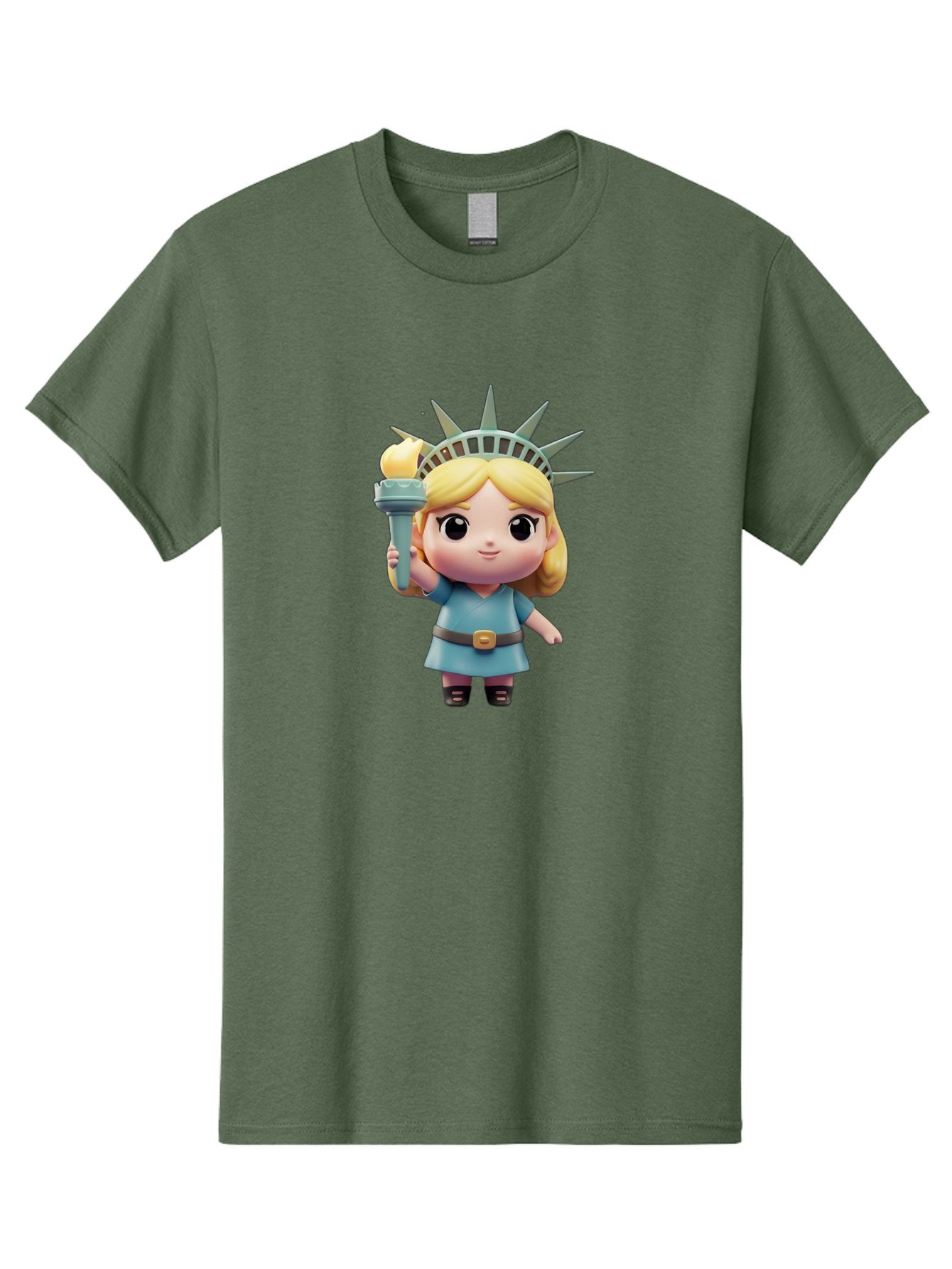 Statue-Of-Liberty-Girl-1 Men'S Graphic Tee, 100% Cotton, Comfortable Casual Summer Wear, Machine Washable, Statue Of Liberty Figurine, Cute Cartoon Character, Liberty Crown, Torch Held High, Liberty Symbol, New York City Icon, Bad710 7