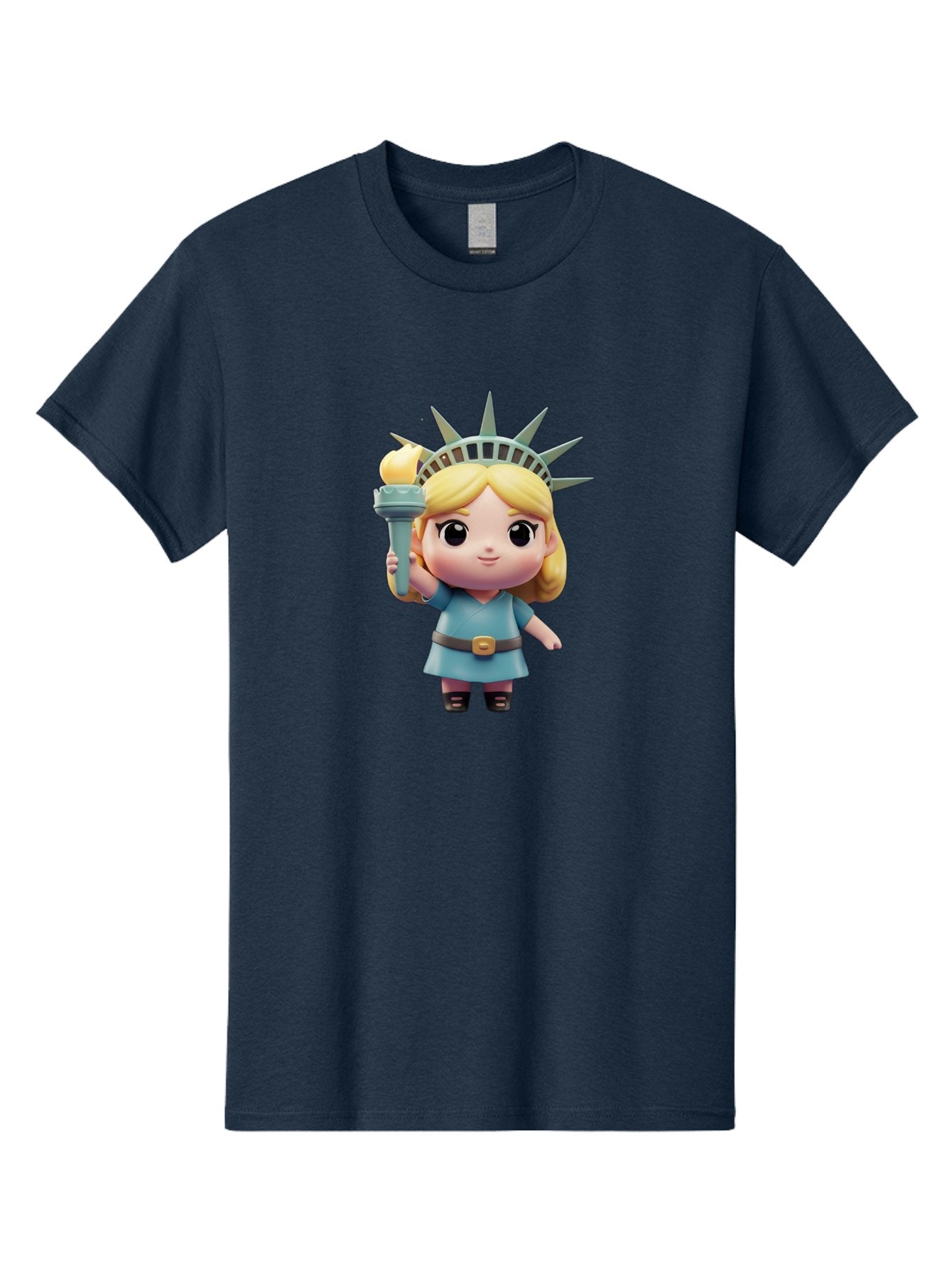 Statue-Of-Liberty-Girl-1 Men'S Graphic Tee, 100% Cotton, Comfortable Casual Summer Wear, Machine Washable, Statue Of Liberty Figurine, Cute Cartoon Character, Liberty Crown, Torch Held High, Liberty Symbol, New York City Icon, Bad710