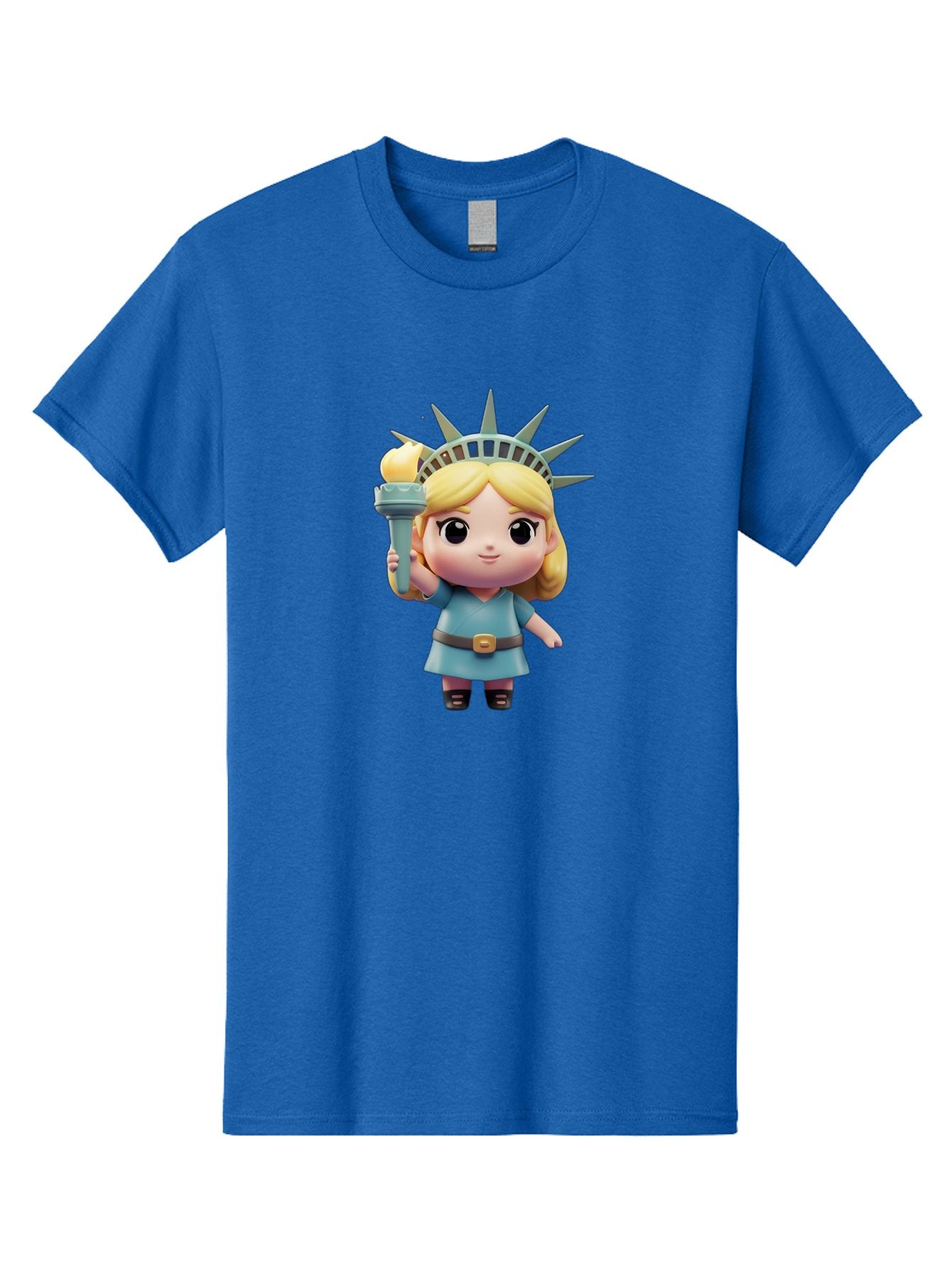 Statue-Of-Liberty-Girl-1 Men'S Graphic Tee, 100% Cotton, Comfortable Casual Summer Wear, Machine Washable, Statue Of Liberty Figurine, Cute Cartoon Character, Liberty Crown, Torch Held High, Liberty Symbol, New York City Icon, Bad710 15