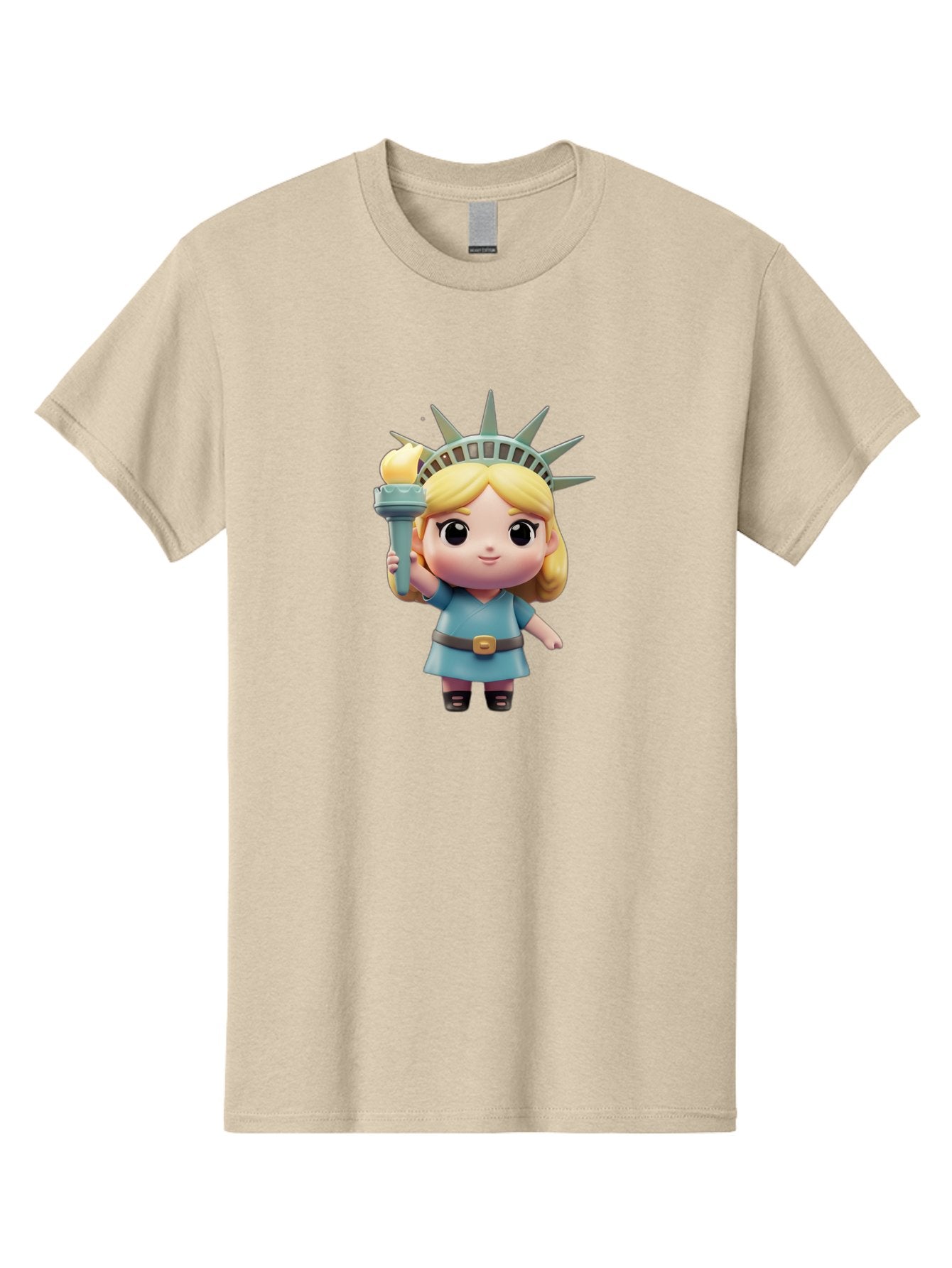 Statue-Of-Liberty-Girl-1 Men'S Graphic Tee, 100% Cotton, Comfortable Casual Summer Wear, Machine Washable, Statue Of Liberty Figurine, Cute Cartoon Character, Liberty Crown, Torch Held High, Liberty Symbol, New York City Icon, Bad710 11