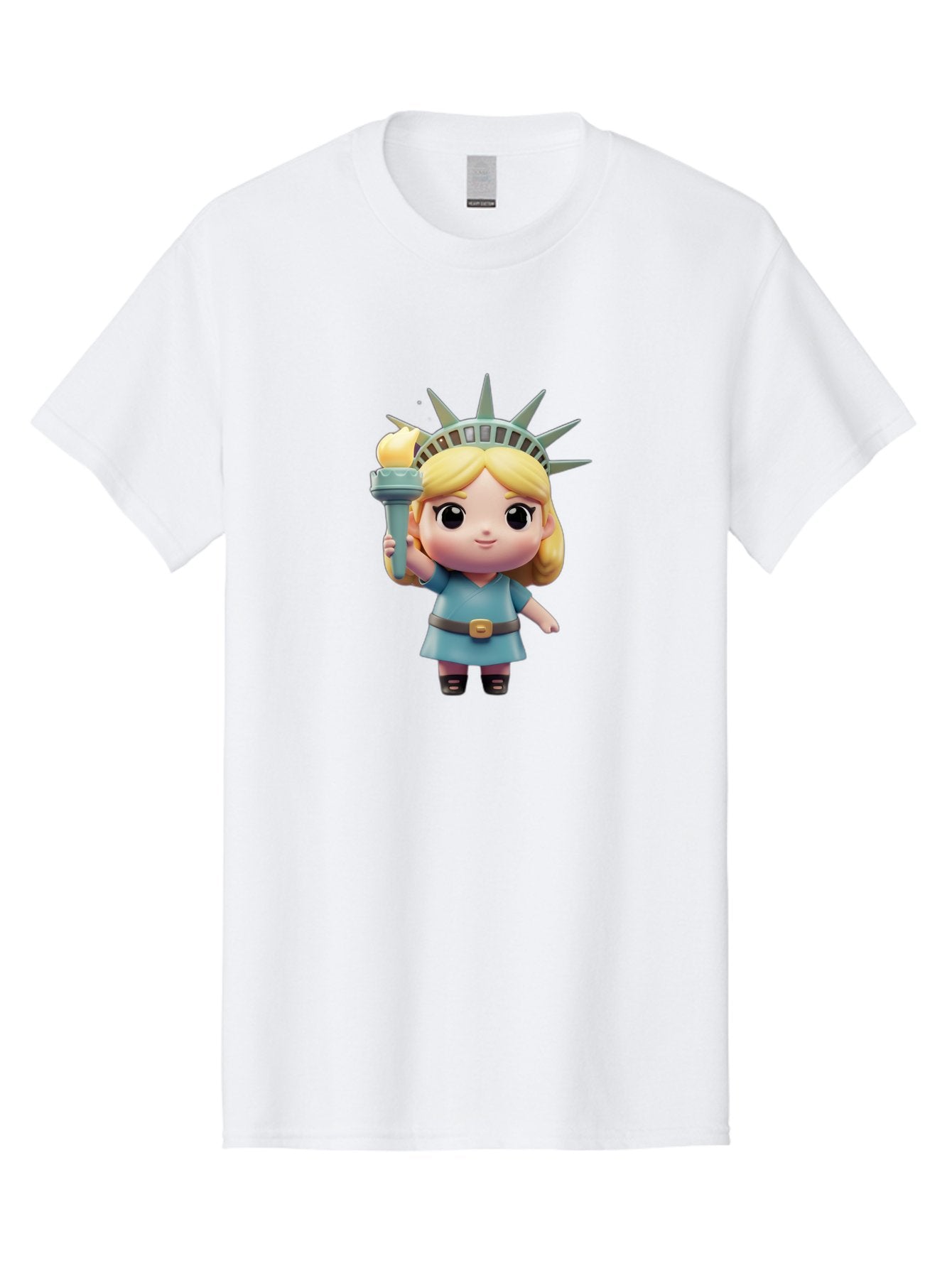 Statue-Of-Liberty-Girl-1 Men'S Graphic Tee, 100% Cotton, Comfortable Casual Summer Wear, Machine Washable, Statue Of Liberty Figurine, Cute Cartoon Character, Liberty Crown, Torch Held High, Liberty Symbol, New York City Icon, Bad710 6