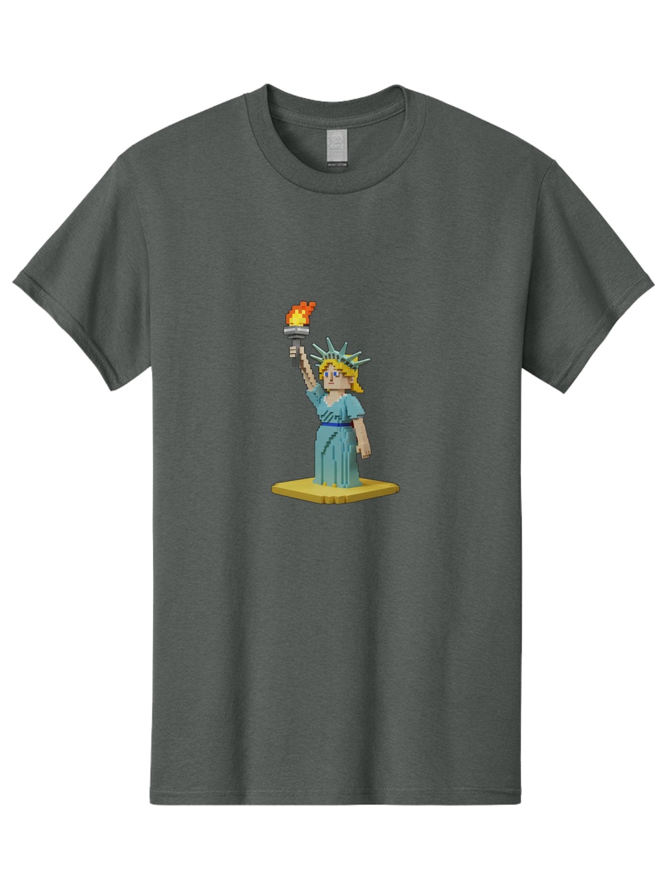 Statue-Of-Liberty Men'S Graphic Tee, 100% Cotton, Comfortable Casual Summer Wear, Machine Washable, Statue Of Liberty, Liberty Statue, Lady Liberty, Iconic Landmark, Freedom Symbol, American Icon, New York Harbor, Torch Held High, Pixel Art, Bad712