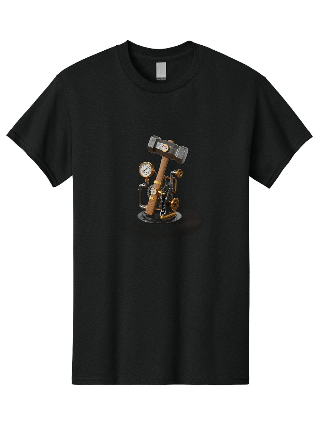 Steampunk-Device-With-Hammer Men'S Graphic Tee, 100% Cotton, Comfortable Casual Summer Wear, Machine Washable, Steampunk, Industrial Design, Mechanical Art, Clockwork Mechanism, Hammers, Pressure Gauge, Metallic Details, Vintage Machinery Bad713 10