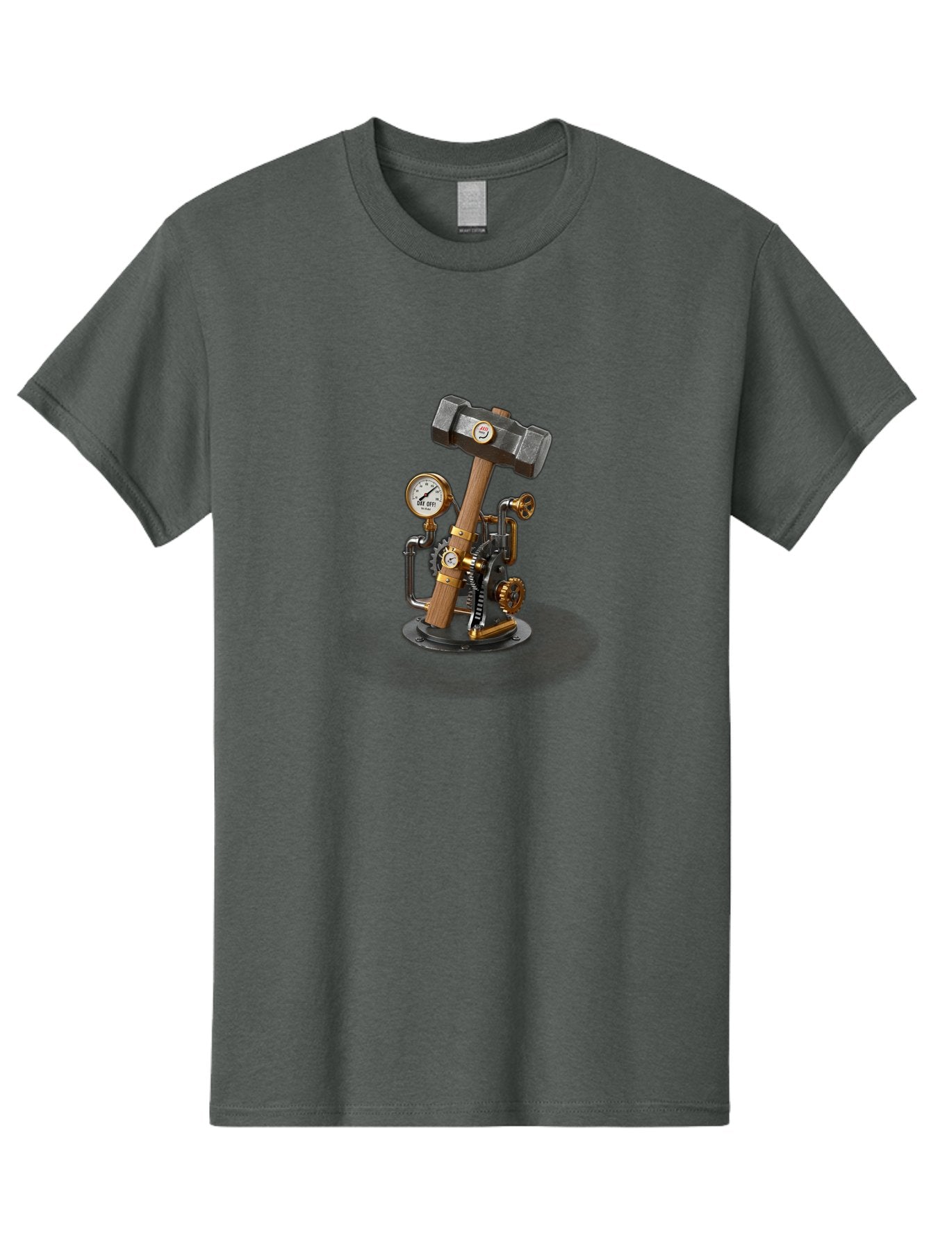 Steampunk-Device-With-Hammer Men'S Graphic Tee, 100% Cotton, Comfortable Casual Summer Wear, Machine Washable, Steampunk, Industrial Design, Mechanical Art, Clockwork Mechanism, Hammers, Pressure Gauge, Metallic Details, Vintage Machinery Bad713 11