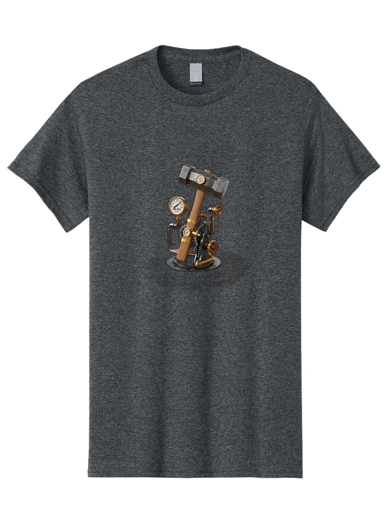 Steampunk-Device-With-Hammer Men'S Graphic Tee, 100% Cotton, Comfortable Casual Summer Wear, Machine Washable, Steampunk, Industrial Design, Mechanical Art, Clockwork Mechanism, Hammers, Pressure Gauge, Metallic Details, Vintage Machinery Bad713 7