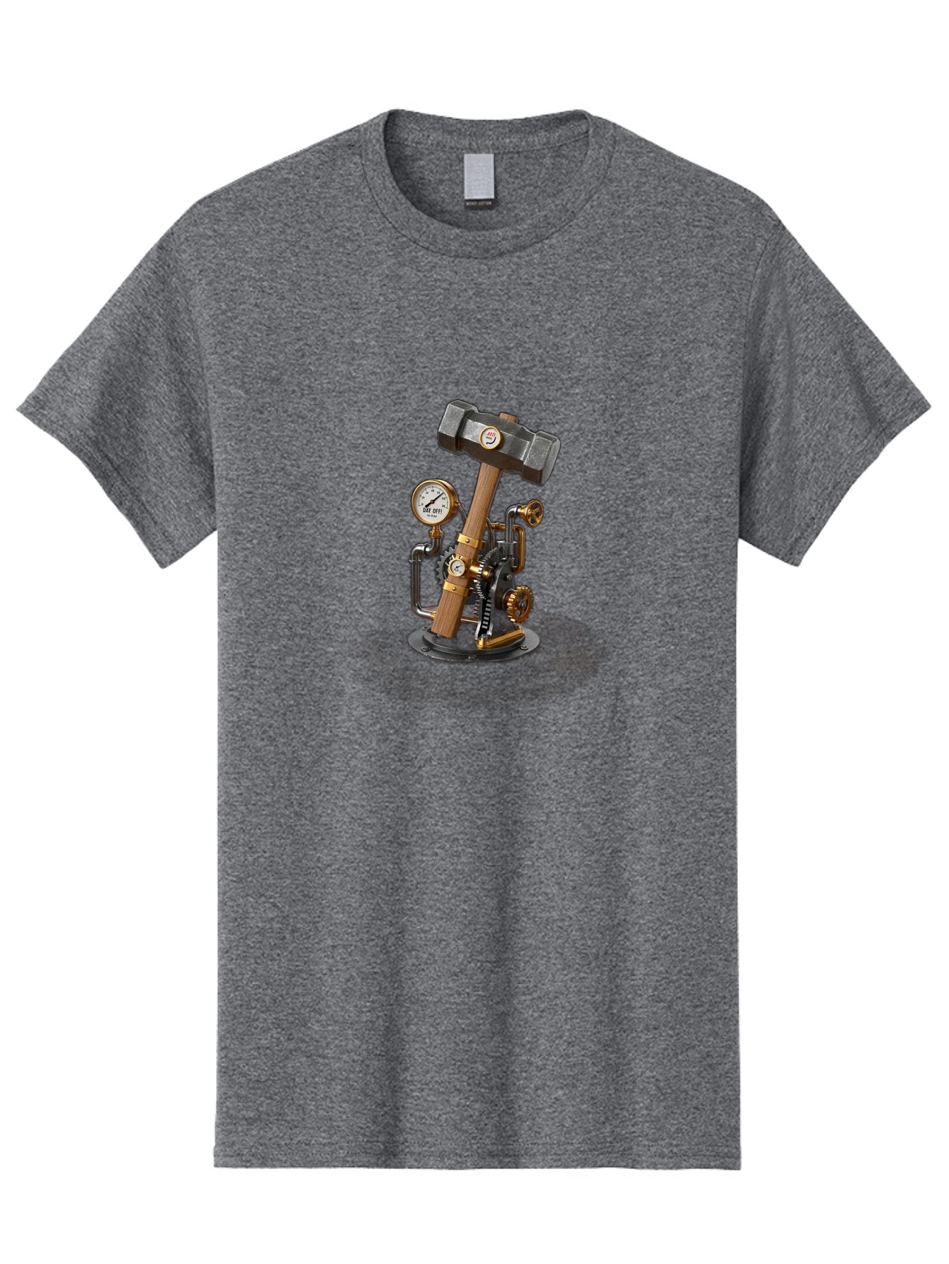 Steampunk-Device-With-Hammer Men'S Graphic Tee, 100% Cotton, Comfortable Casual Summer Wear, Machine Washable, Steampunk, Industrial Design, Mechanical Art, Clockwork Mechanism, Hammers, Pressure Gauge, Metallic Details, Vintage Machinery Bad713 3