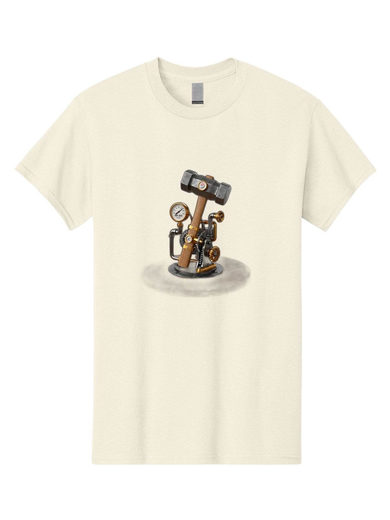 Steampunk-Device-With-Hammer Men'S Graphic Tee, 100% Cotton, Comfortable Casual Summer Wear, Machine Washable, Steampunk, Industrial Design, Mechanical Art, Clockwork Mechanism, Hammers, Pressure Gauge, Metallic Details, Vintage Machinery Bad713 5